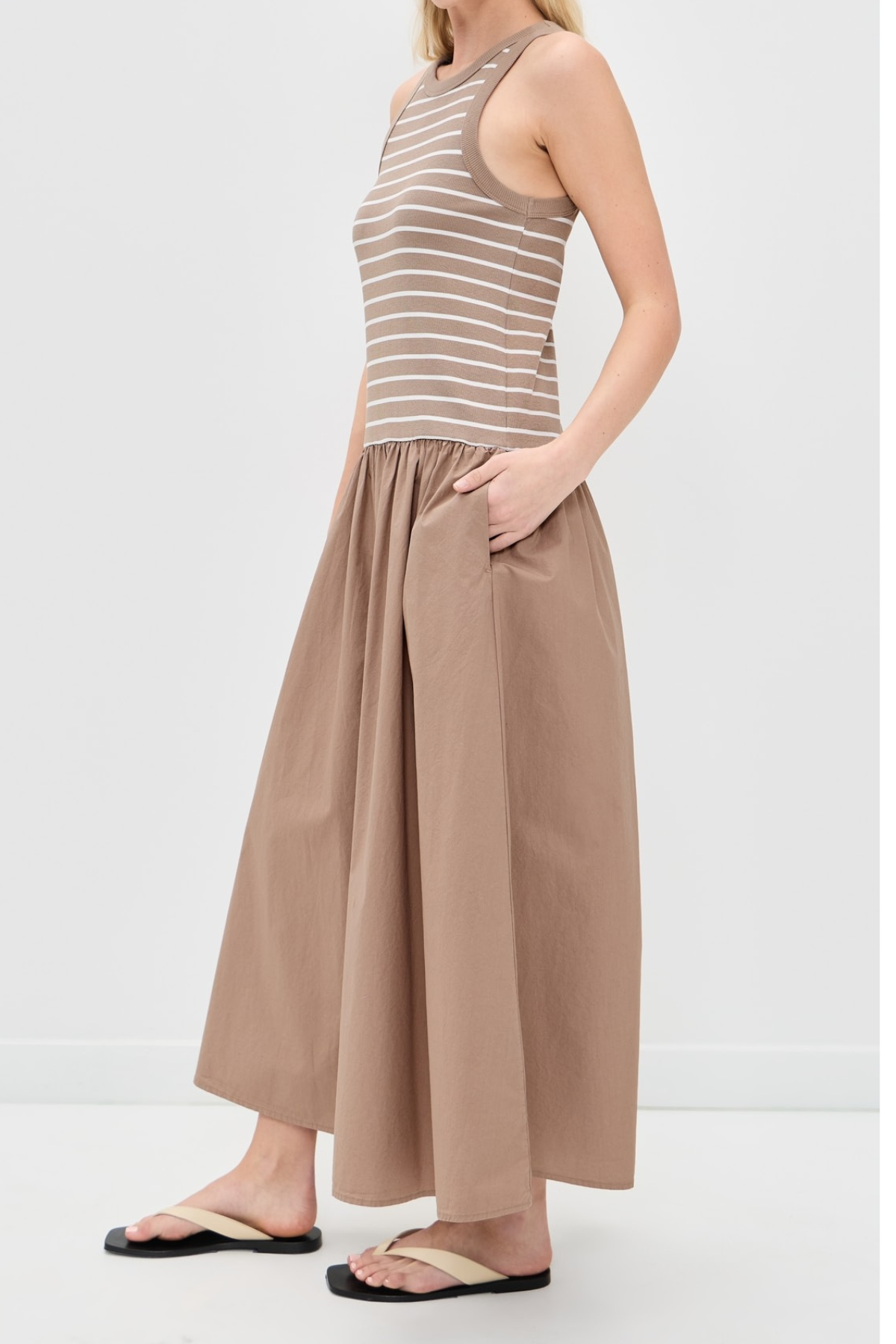 Velvet Romina Stripe Rib & Poplin Mix Media Dress