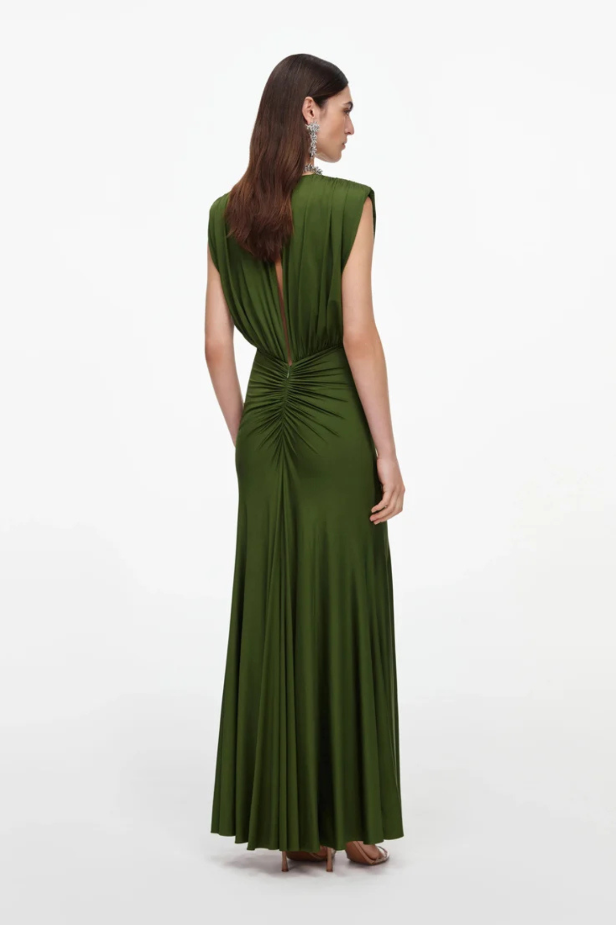 Self-Portrait Olive Jersey Gathered Maxi Dress - Green