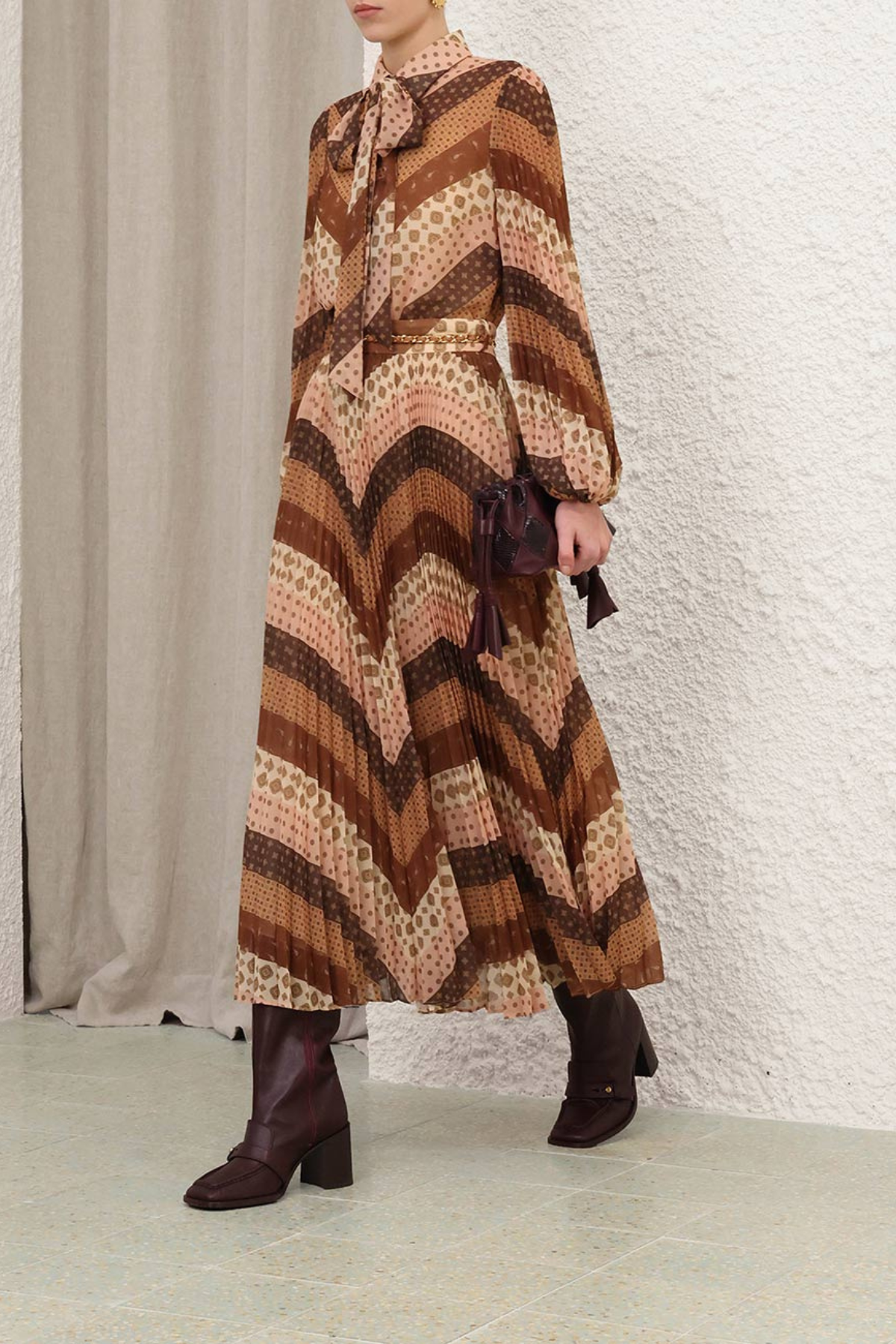 Zimmermann Sunray Collard Shirt - Chevron Chocolate
