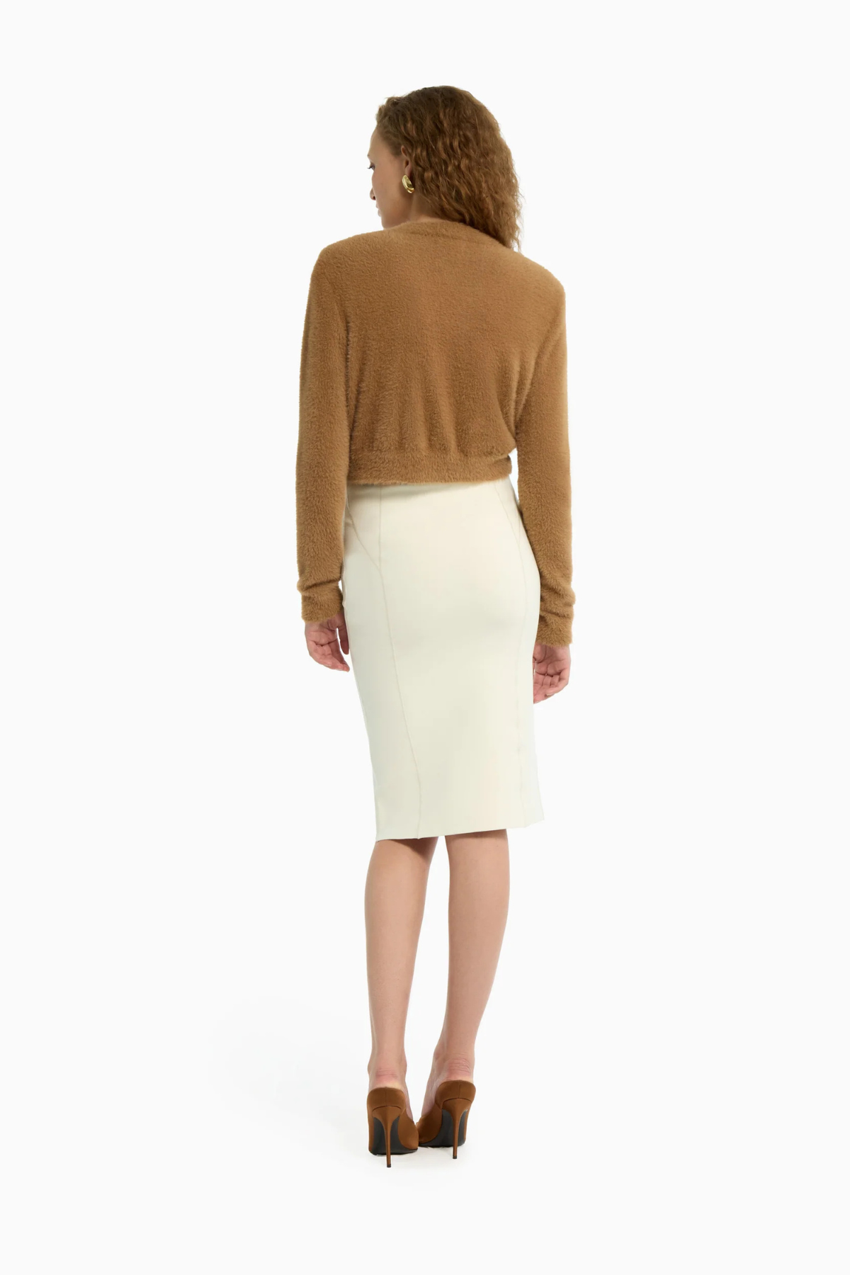 Dodiee Naomi Fuzzy Cropped Cardigan - Camel