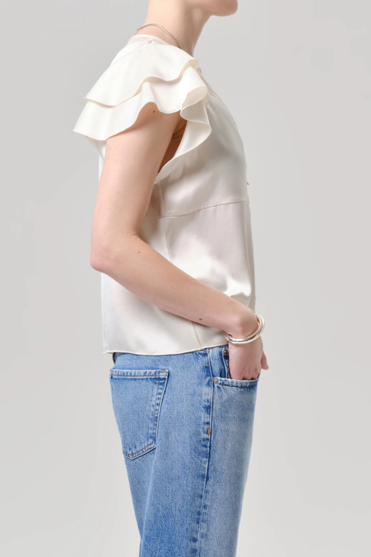Citizens of Humanity Lola Flutter Lace Sleeve Top - Cream