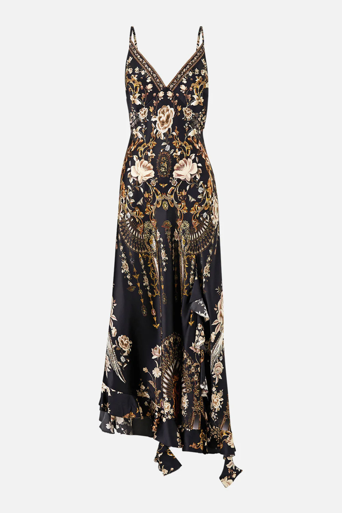Camilla Bias Slip Dress With Frill Hem - Flamenco Folklore