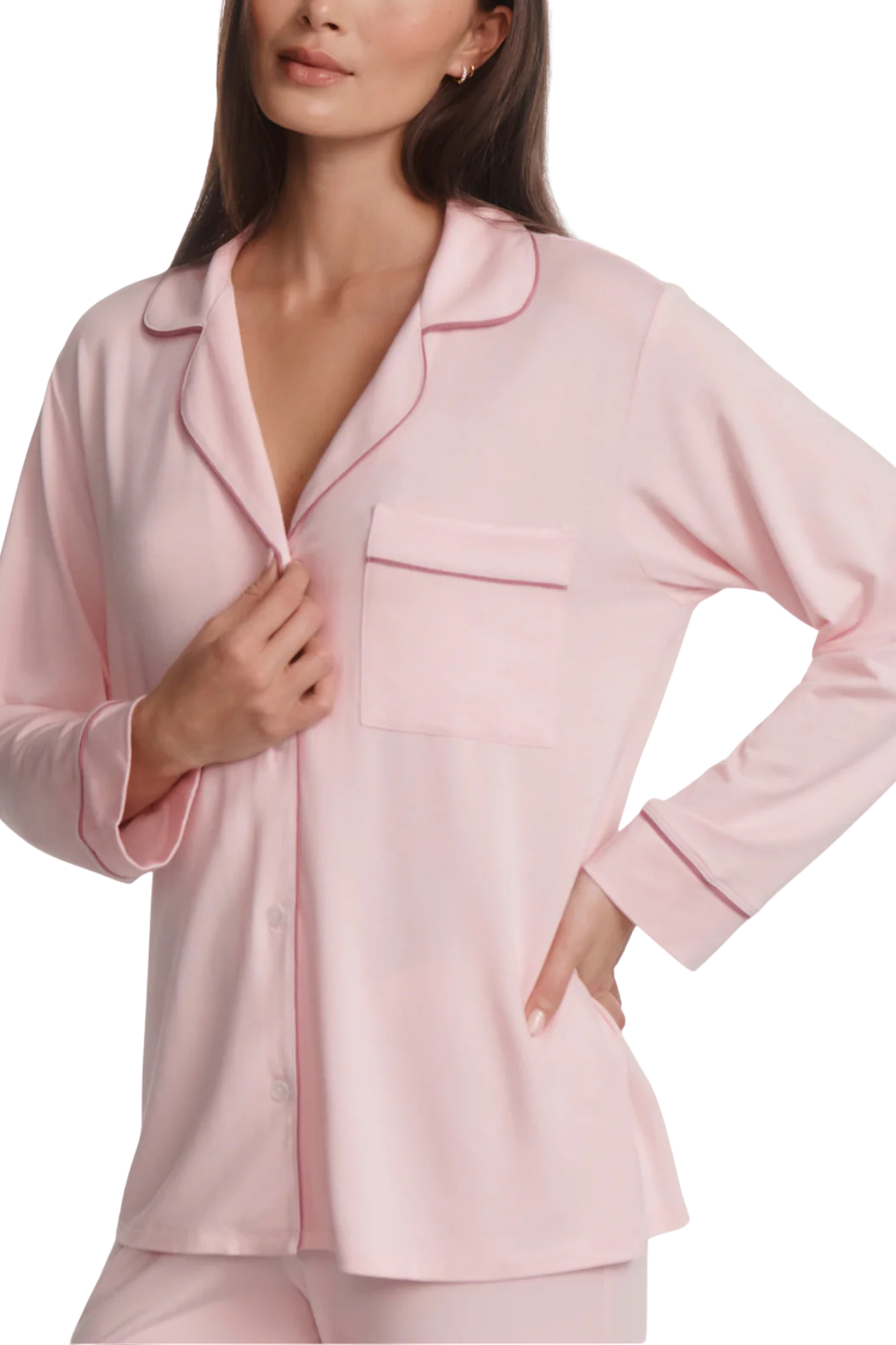Eberjey Gisele Long PJ Set - Pale Pink/ Fig