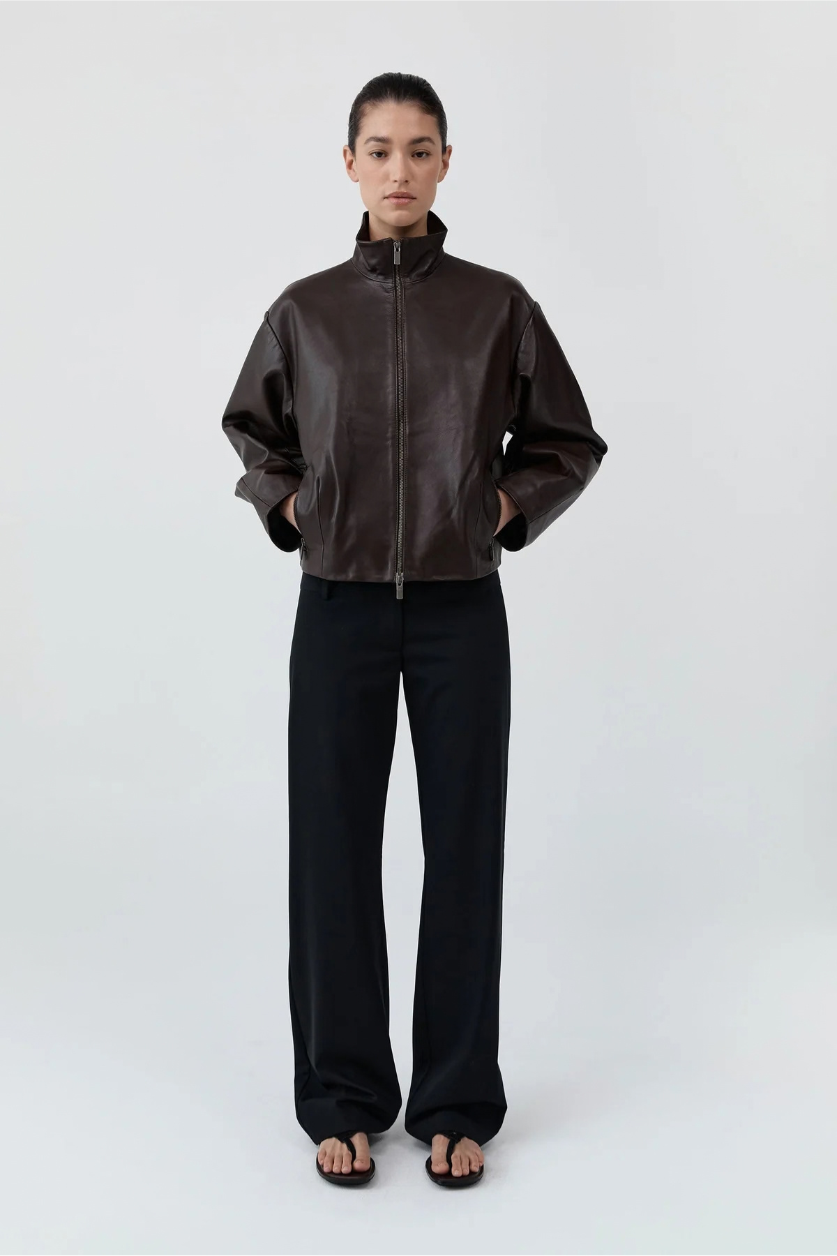 St. Agni Cocoon Zip Leather Jacket - Chocolate