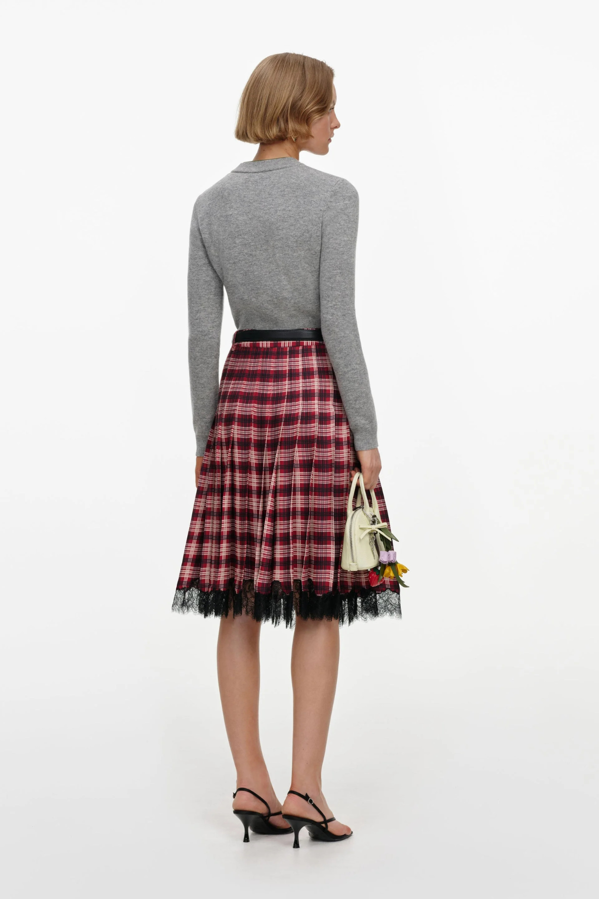Self-Portrait Burgundy Check Chiffon Midi Skirt - Burgundy