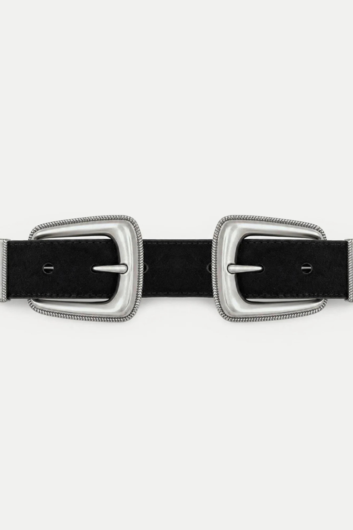 Veronica Beard Suede Double Buckle Arch Belt - Black