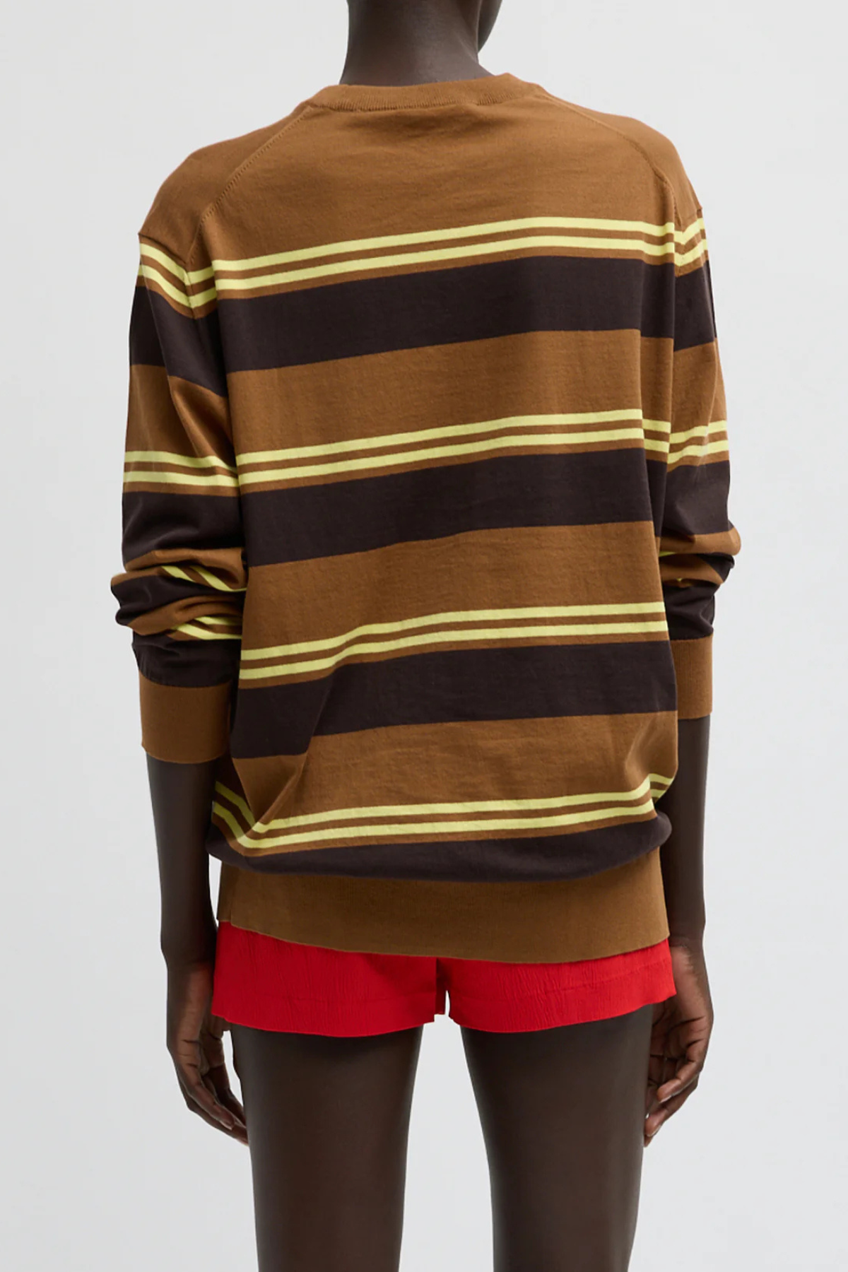 Tibi Super Fine Gauge Striped Perfect Crewneck Pullover - Brown Multi