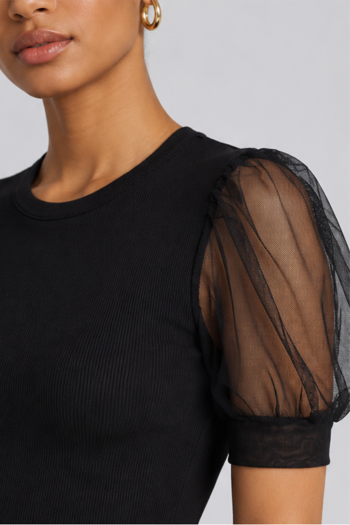 Frame The Tulle Sleeve Top - Black
