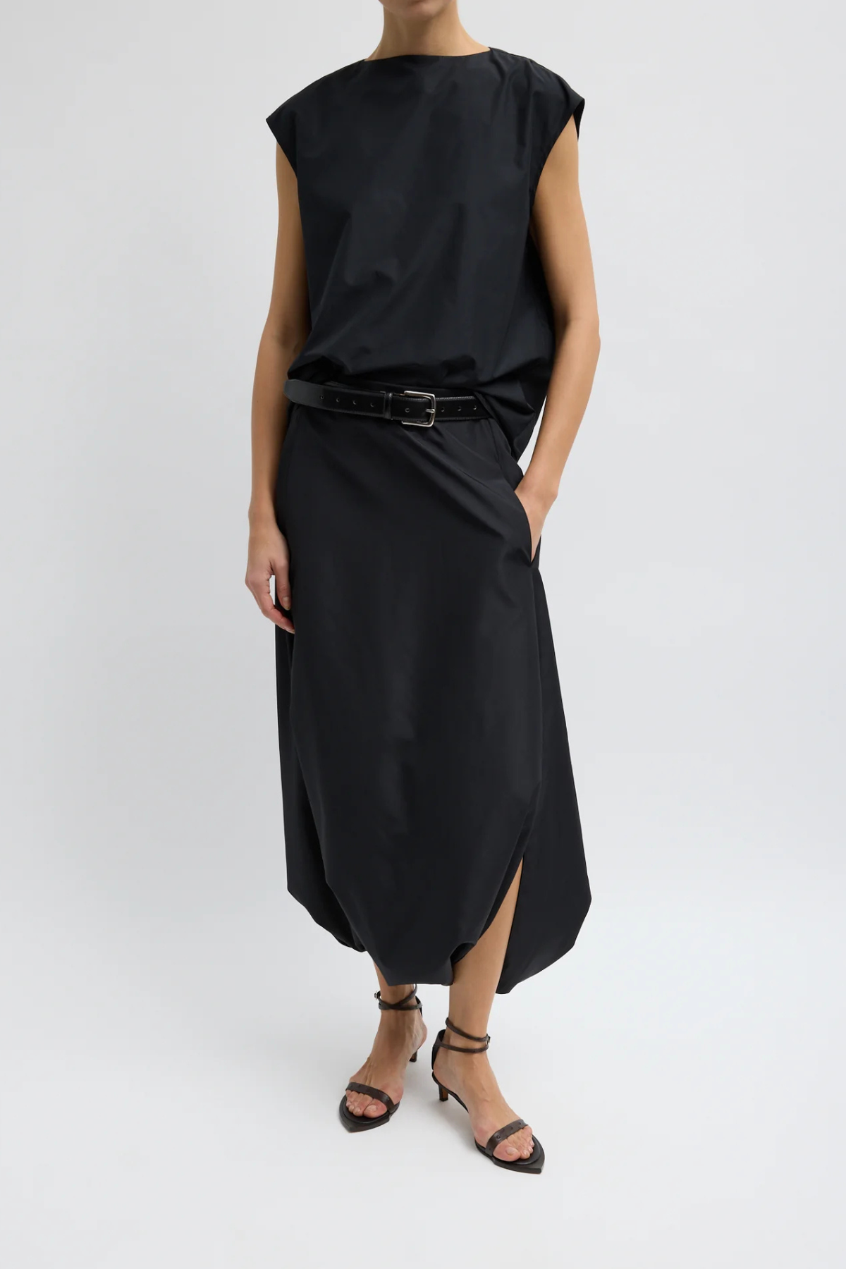 Tibi Summer Nylon Sleeveless Cocoon Top - Black
