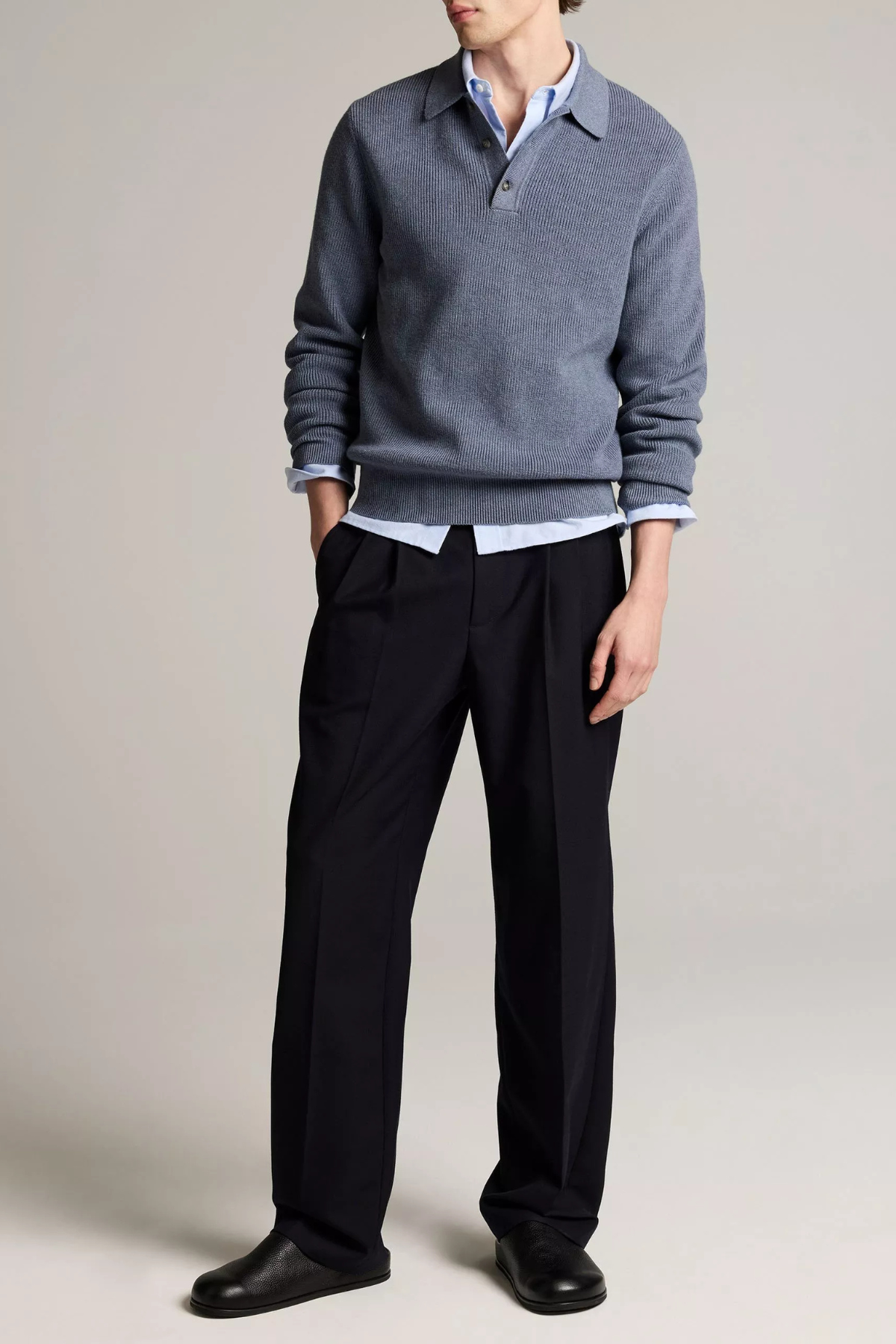 Vince Men's Heirloom Shaker Long Sleeve Polo Sweater - Late Evening