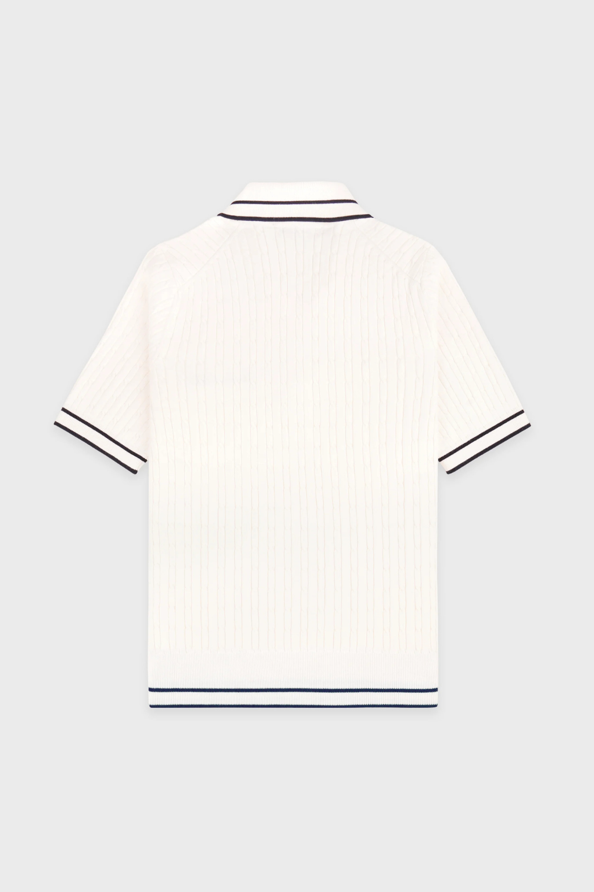 Sporty & Rich Signature Logo Mini Cable Polo - Ecru/Dark Navy