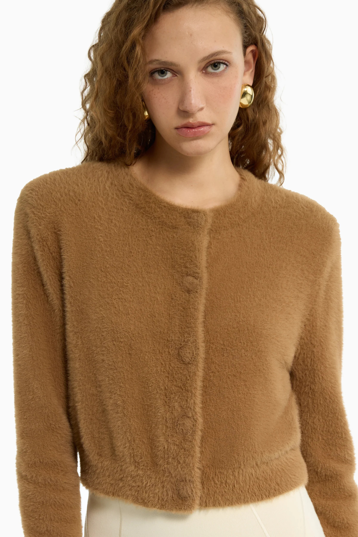 Dodiee Naomi Fuzzy Cropped Cardigan - Camel