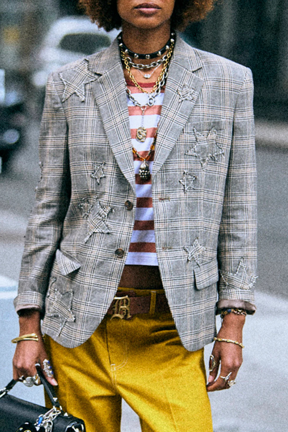 R13 Boyfriend Notch Lapel Blazer - Small Khaki Plaid