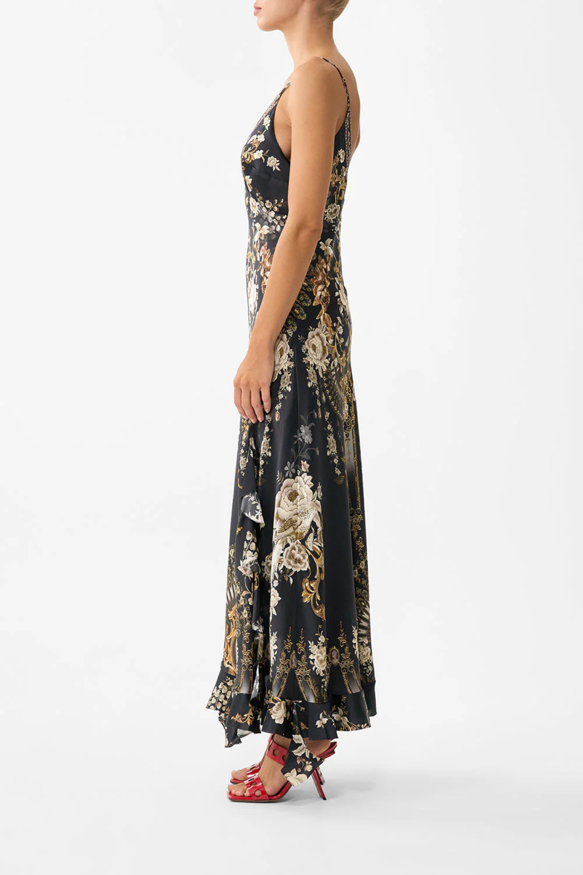 Camilla Bias Slip Dress With Frill Hem - Flamenco Folklore