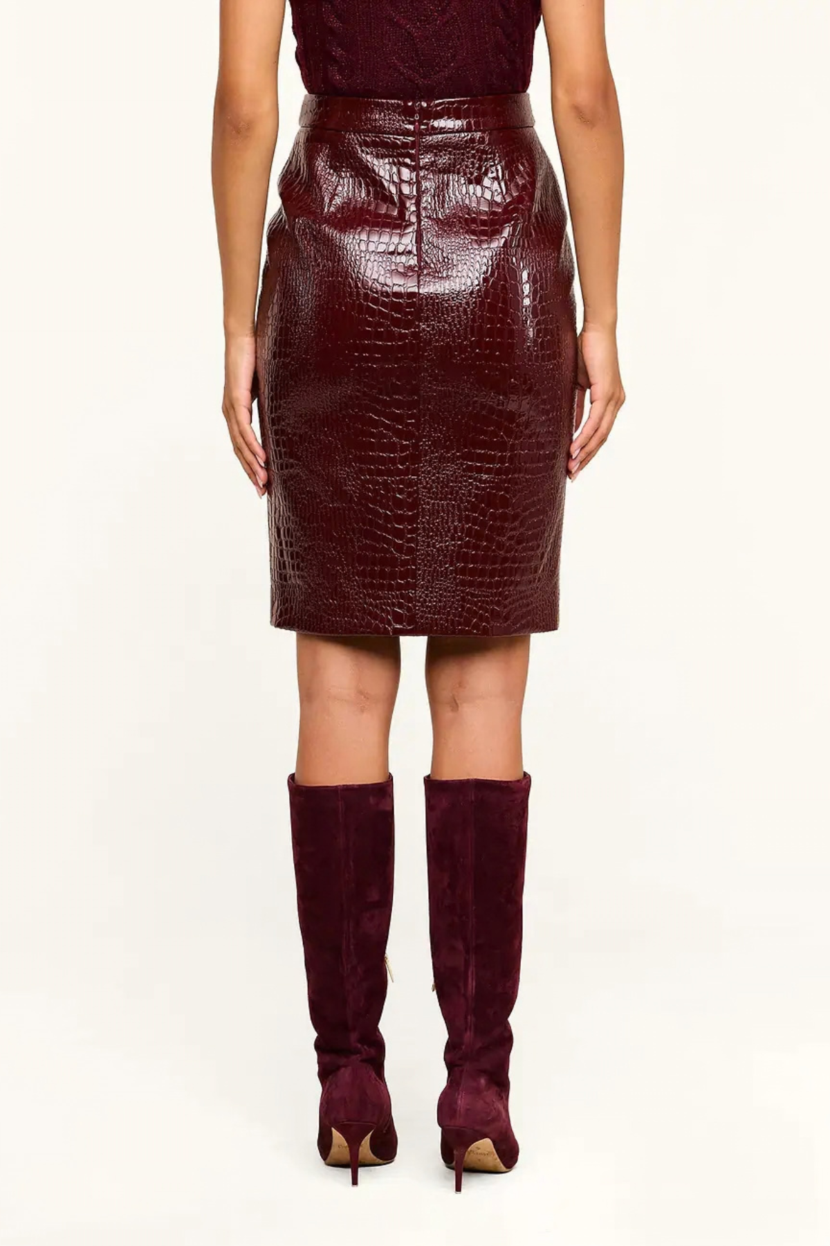 L’AGENCE Violetta Pencil Skirt - Dark Port Croc