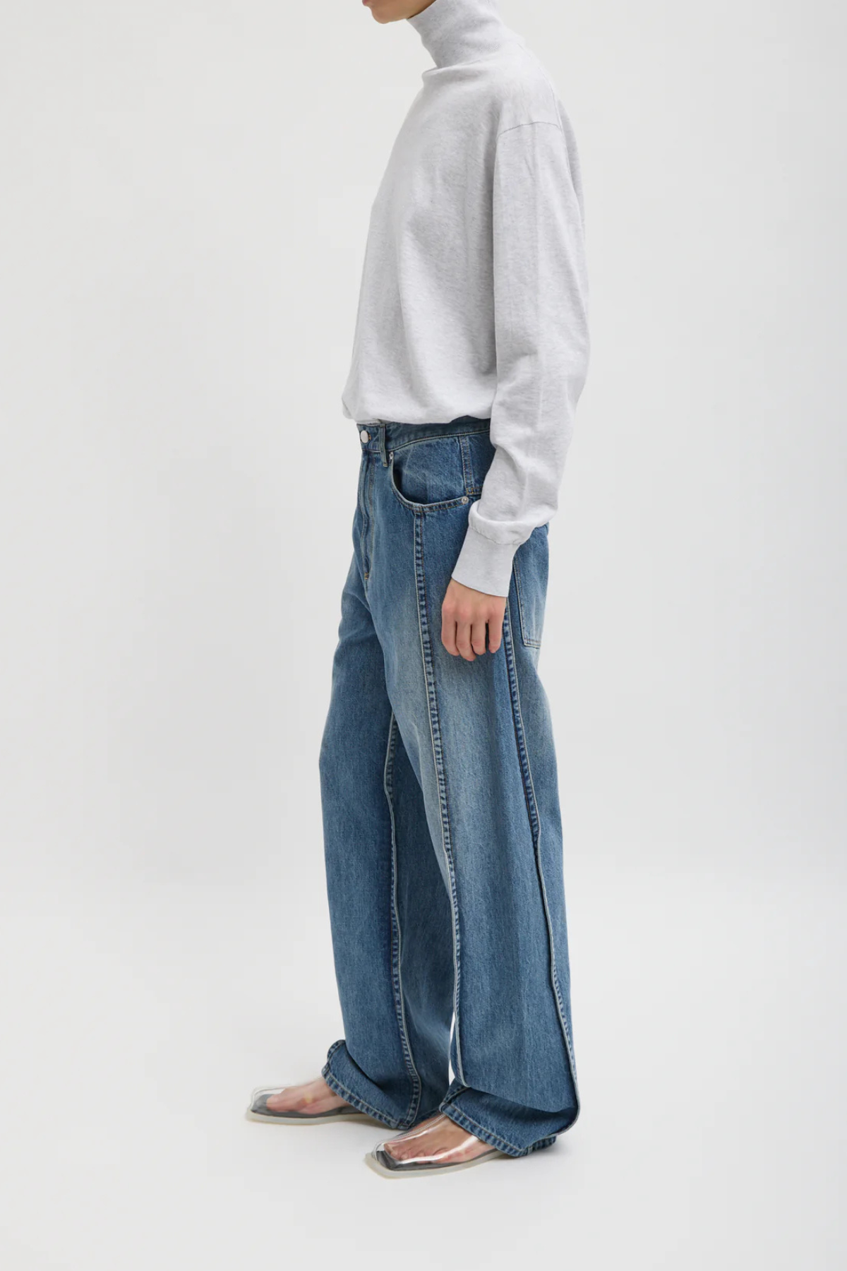 Tibi Spring Denim Tuck Jean Regular Length - Classic Blue
