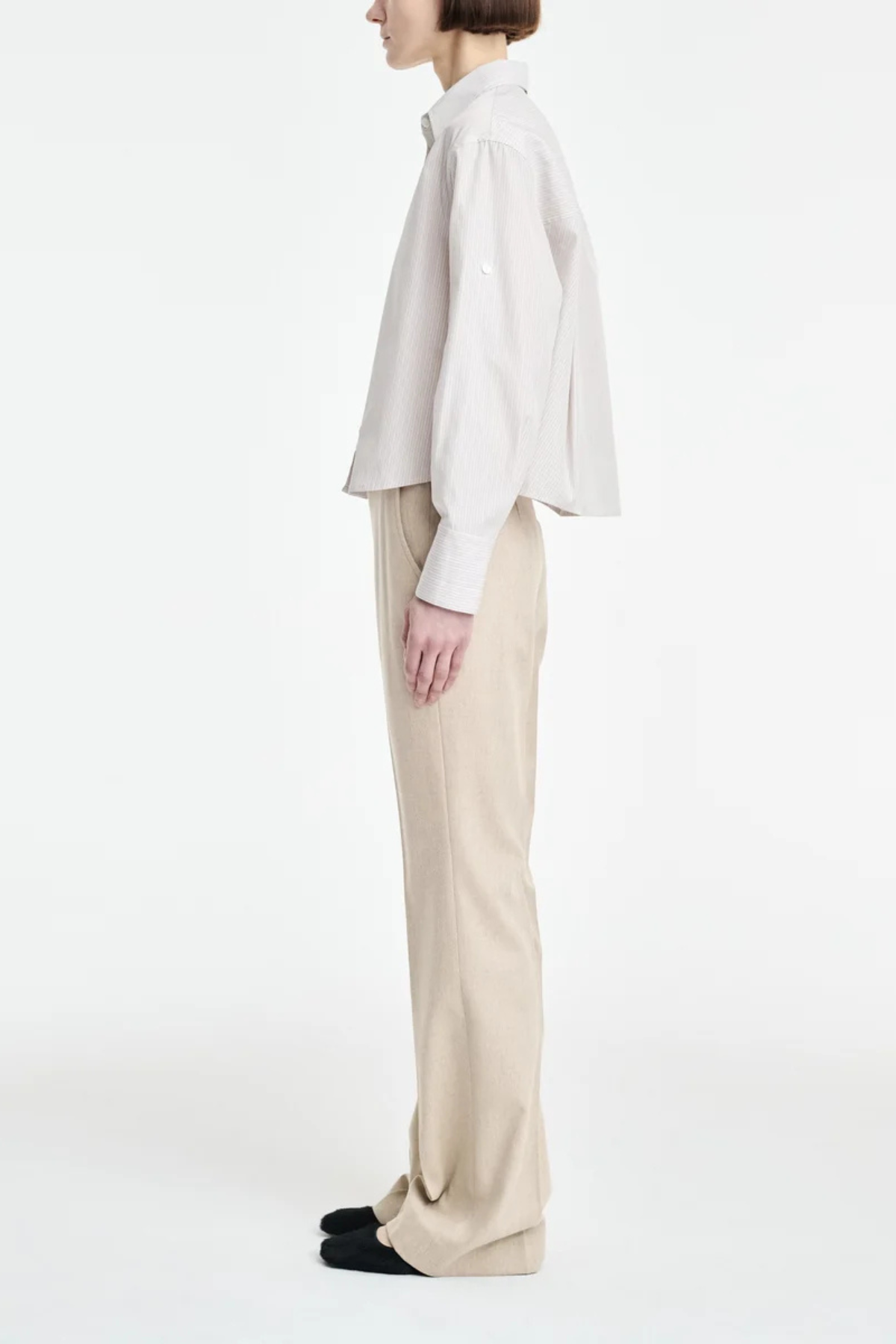 MARIA McMANUS Button Sleeve Crop Shirt - Smoke Stripe
