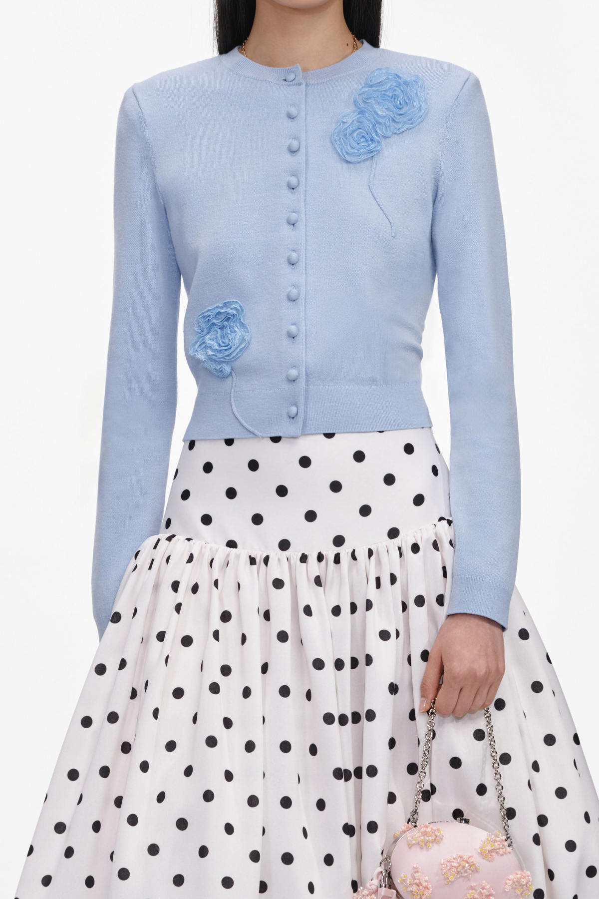 Self-Portrait Blue Flower Knit Cardigan - Blue