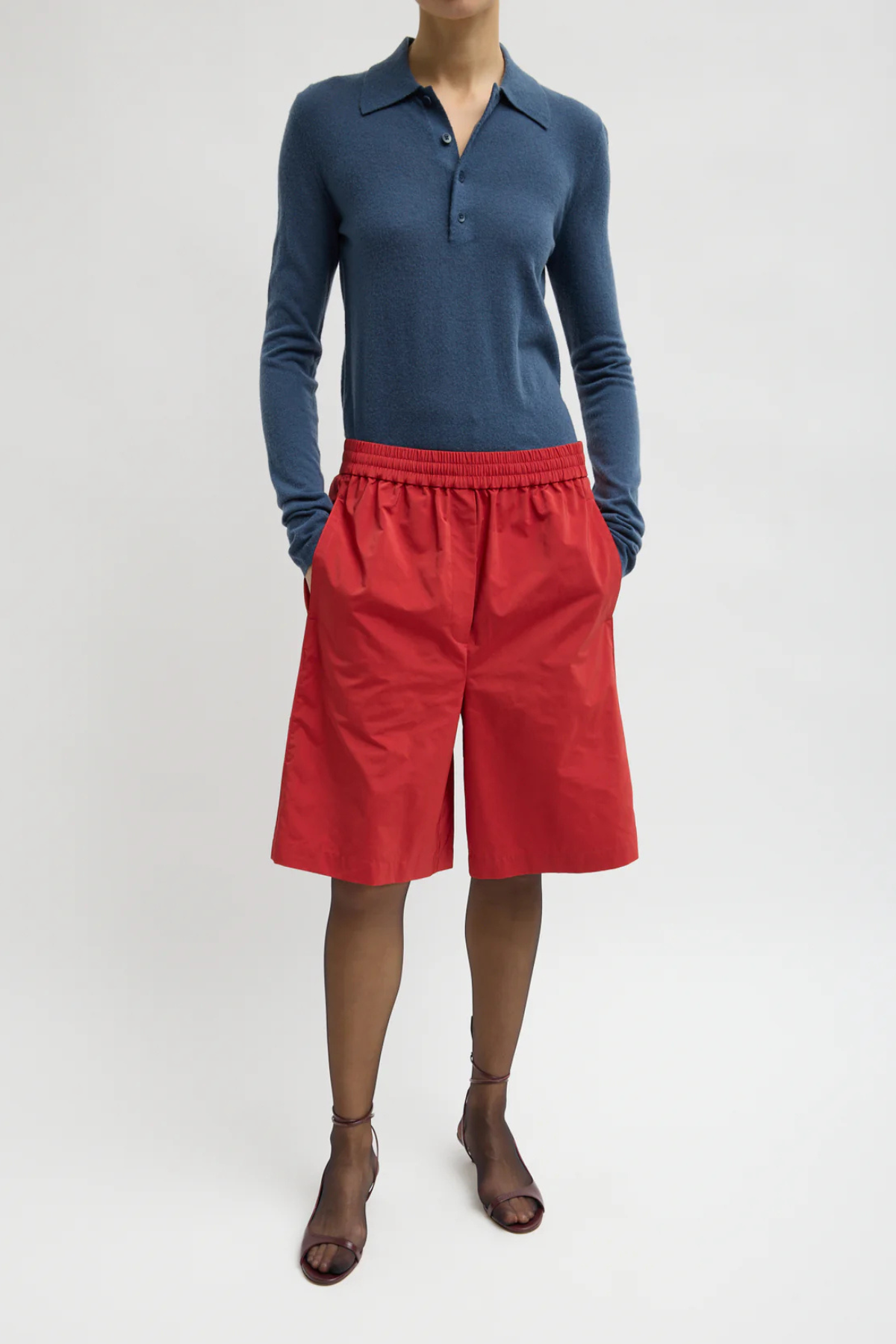 Tibi Skinlike Mercerized Wool Soft Sheer Polo - Blue Fog