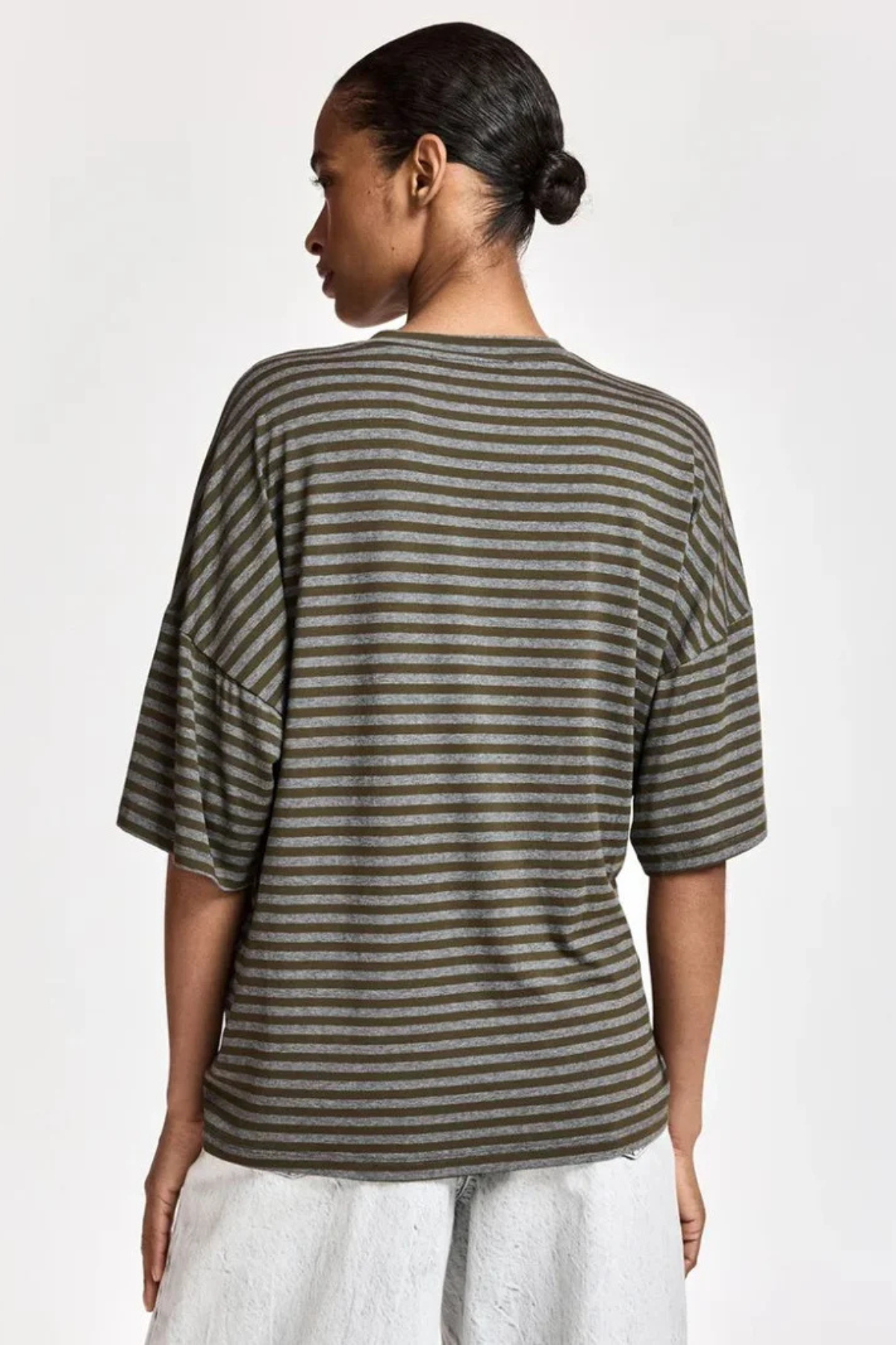 Essentiel Antwerp Kriss Striped T-Shirt With Brooch - Khaki Mission