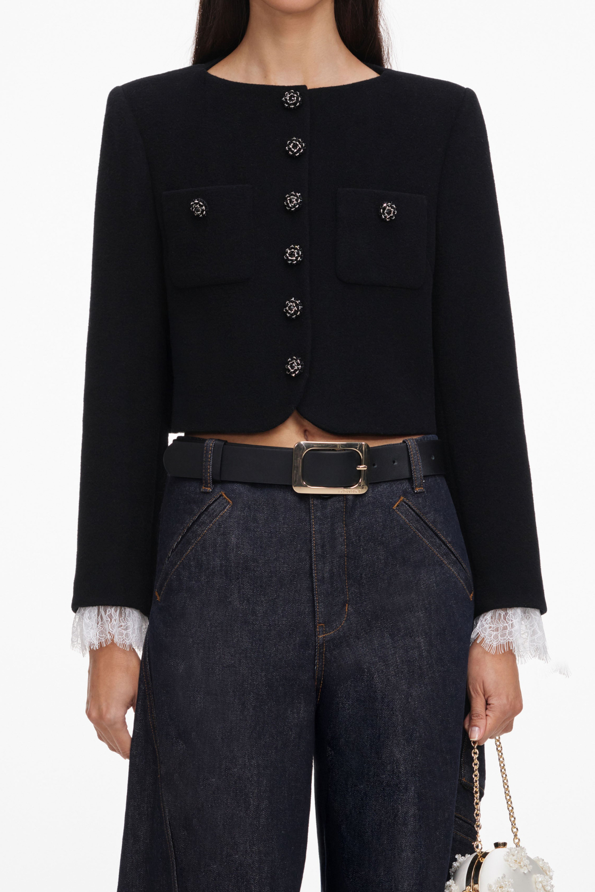 Self-Portrait Black Button Down Jacket - Black