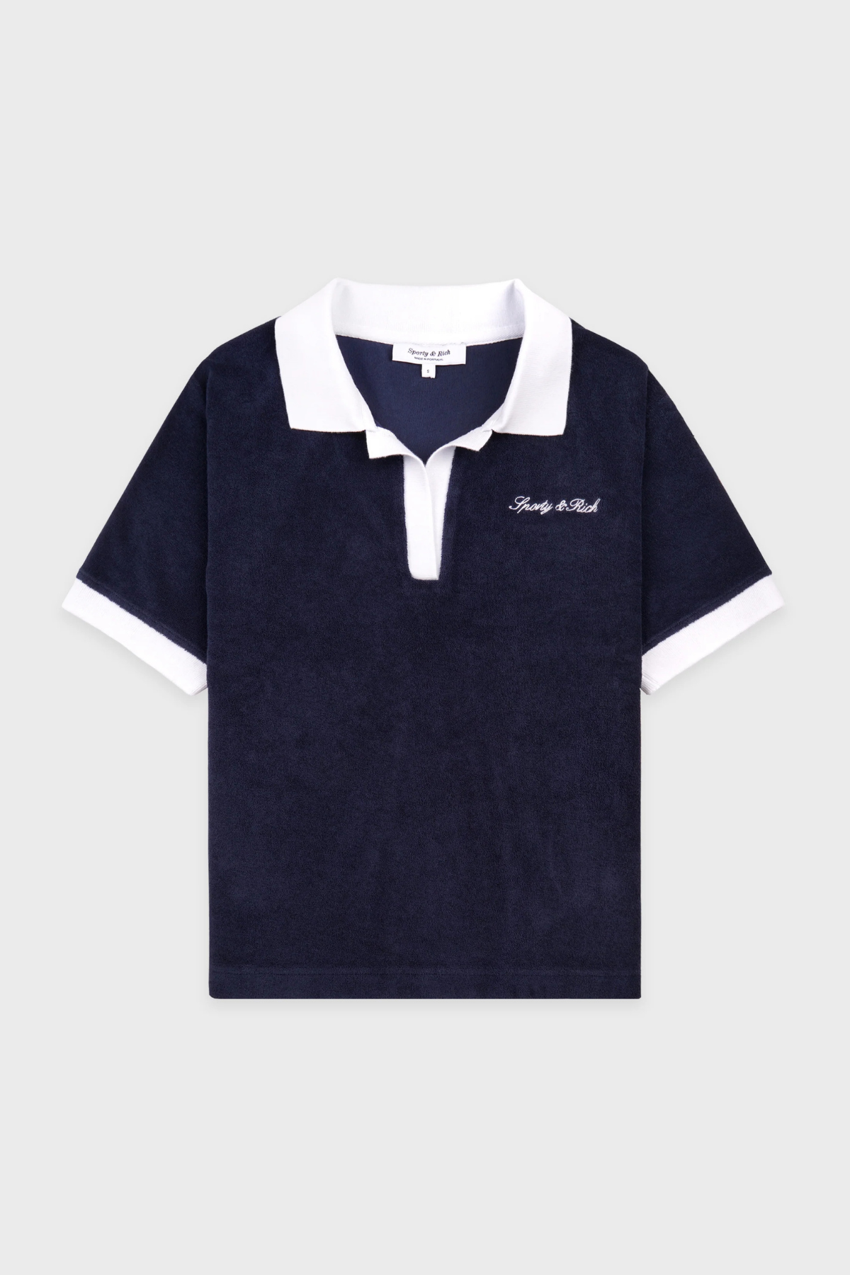 Sporty & Rich Signature Logo Terry Polo - Dark Navy/White