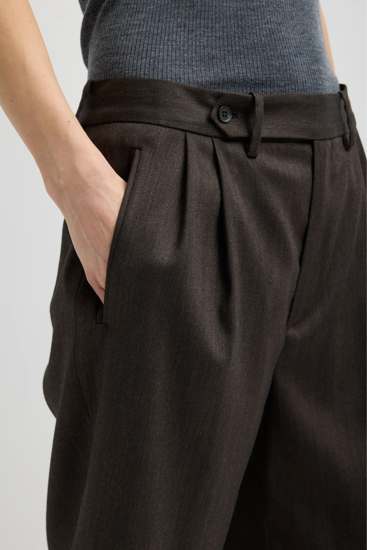 Tibi Herringbone Suiting Short - Brown Multi
