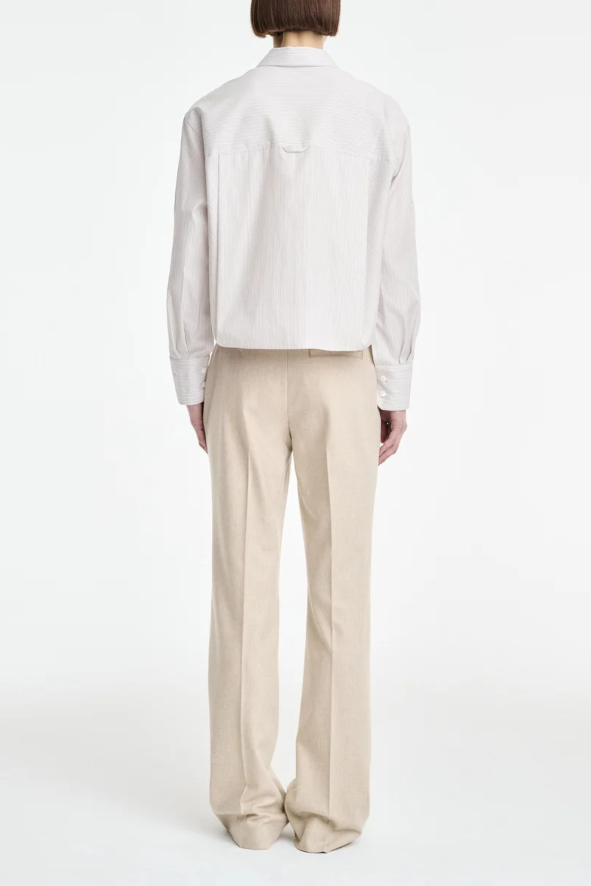 MARIA McMANUS Button Sleeve Crop Shirt - Smoke Stripe