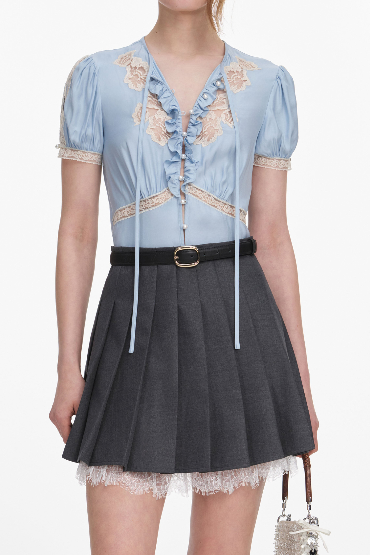 Self-Portrait Grey Pleated Mini Skirt - Grey