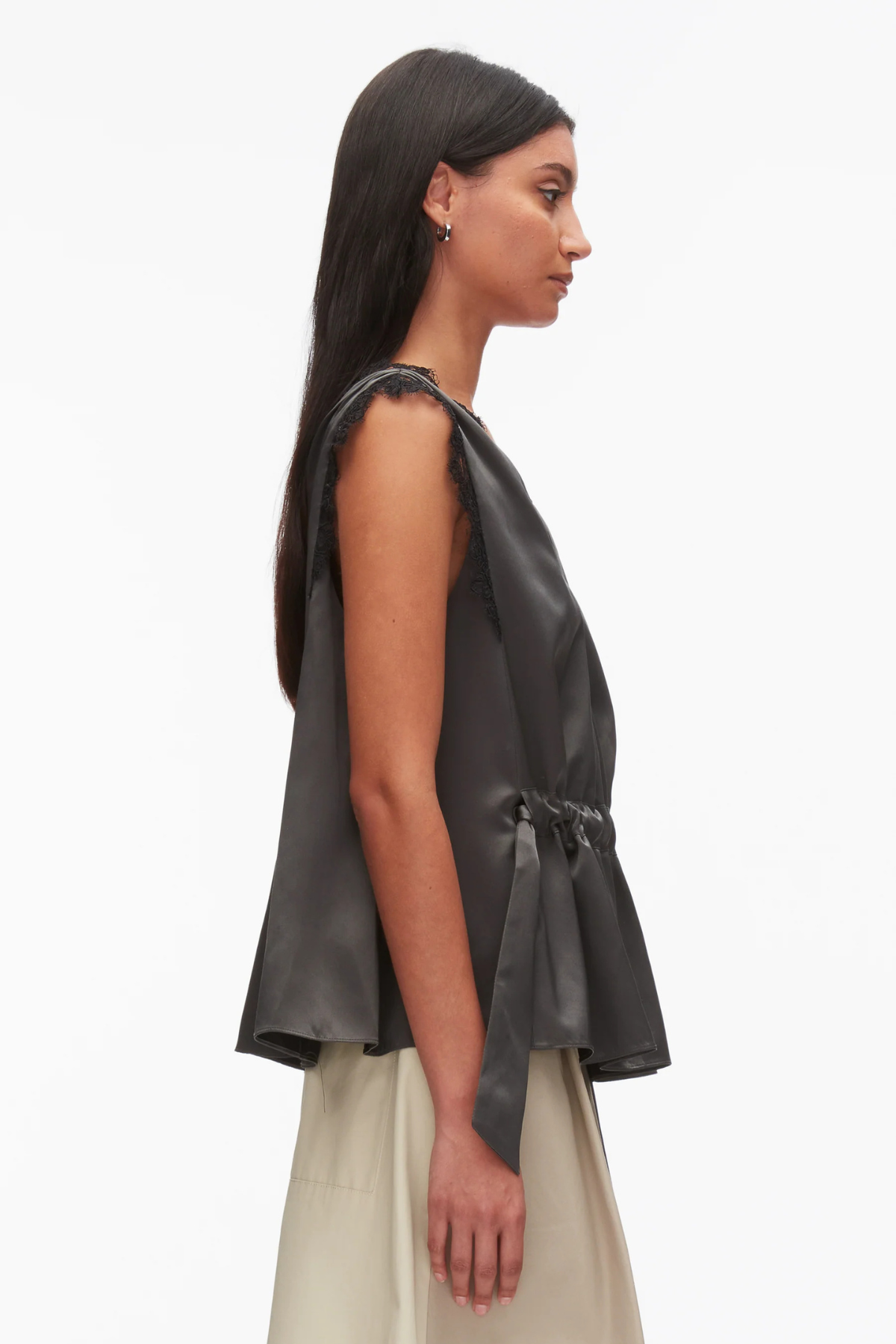 3.1 Phillip Lim Sleeveless Satin V-Neck Top With Lace Trim