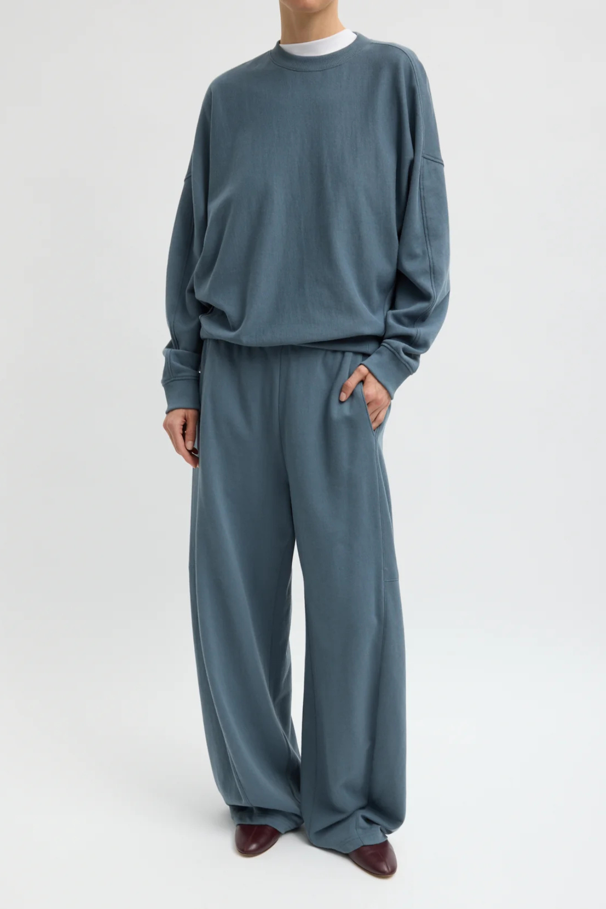 Tibi Light Weight Sweatshirting Crewneck Sweatshirt - Blue Grey