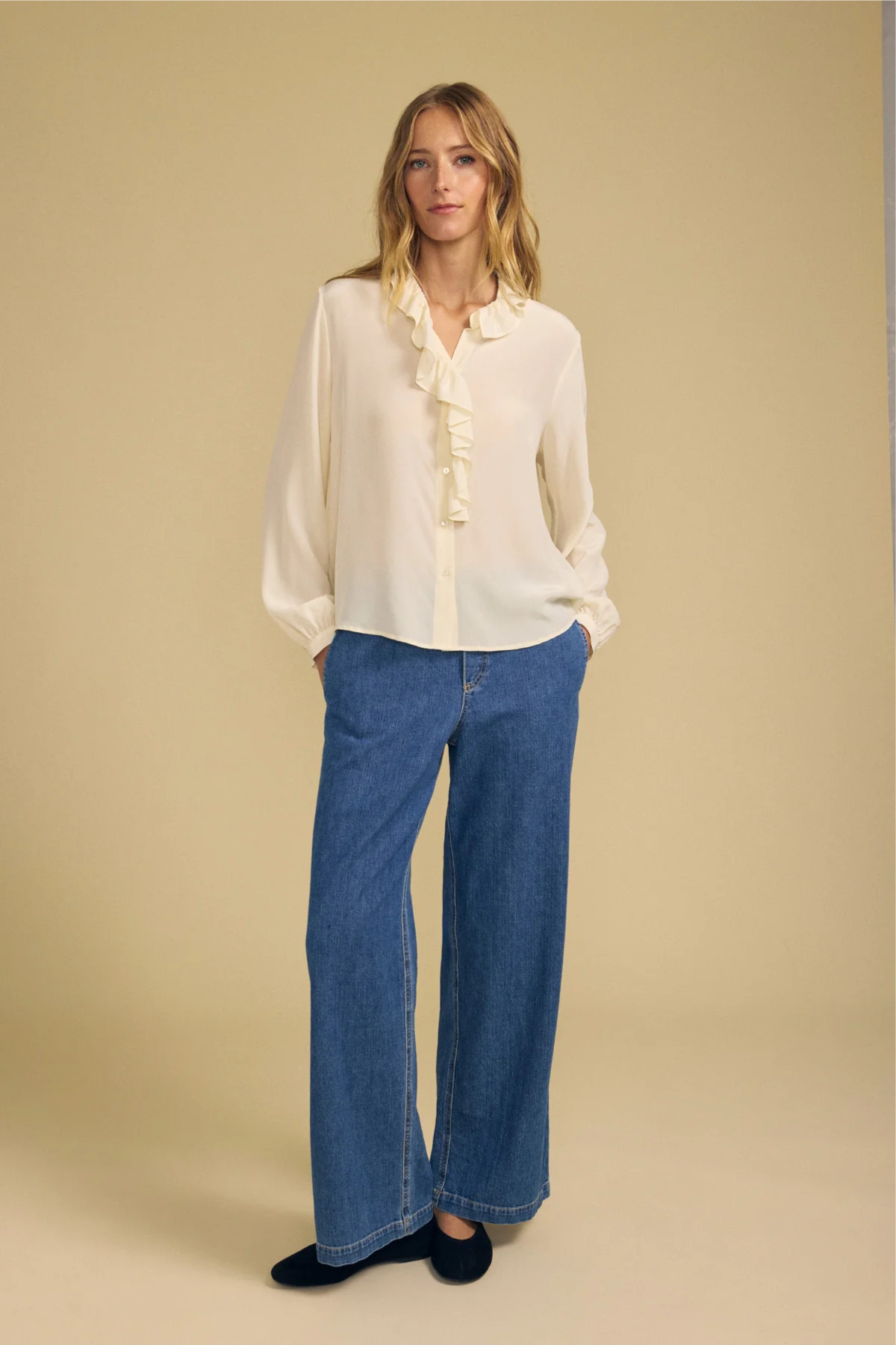 Velvet Paige Washed Silk Solid Top - Pearl