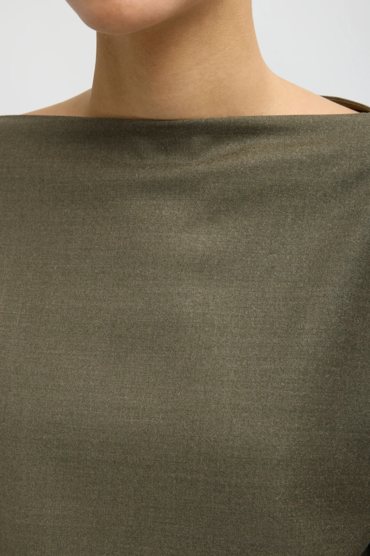Tibi Cozy Flannel Boatneck Dolman Sleeve Top - Army Green