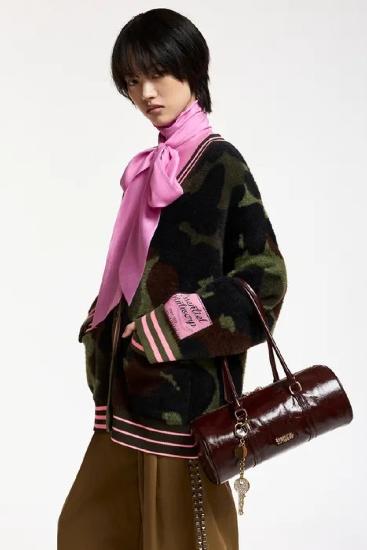 Essentiel Antwerp Kamoo Camouflage Knit Cardigan - Brown/Khaki/Pink