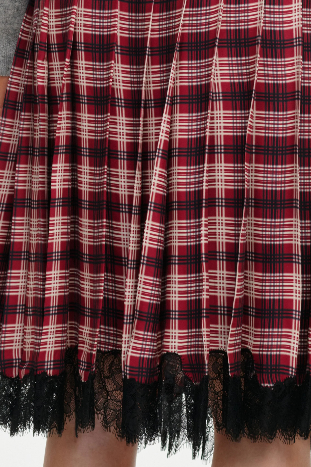 Self-Portrait Burgundy Check Chiffon Midi Skirt - Burgundy