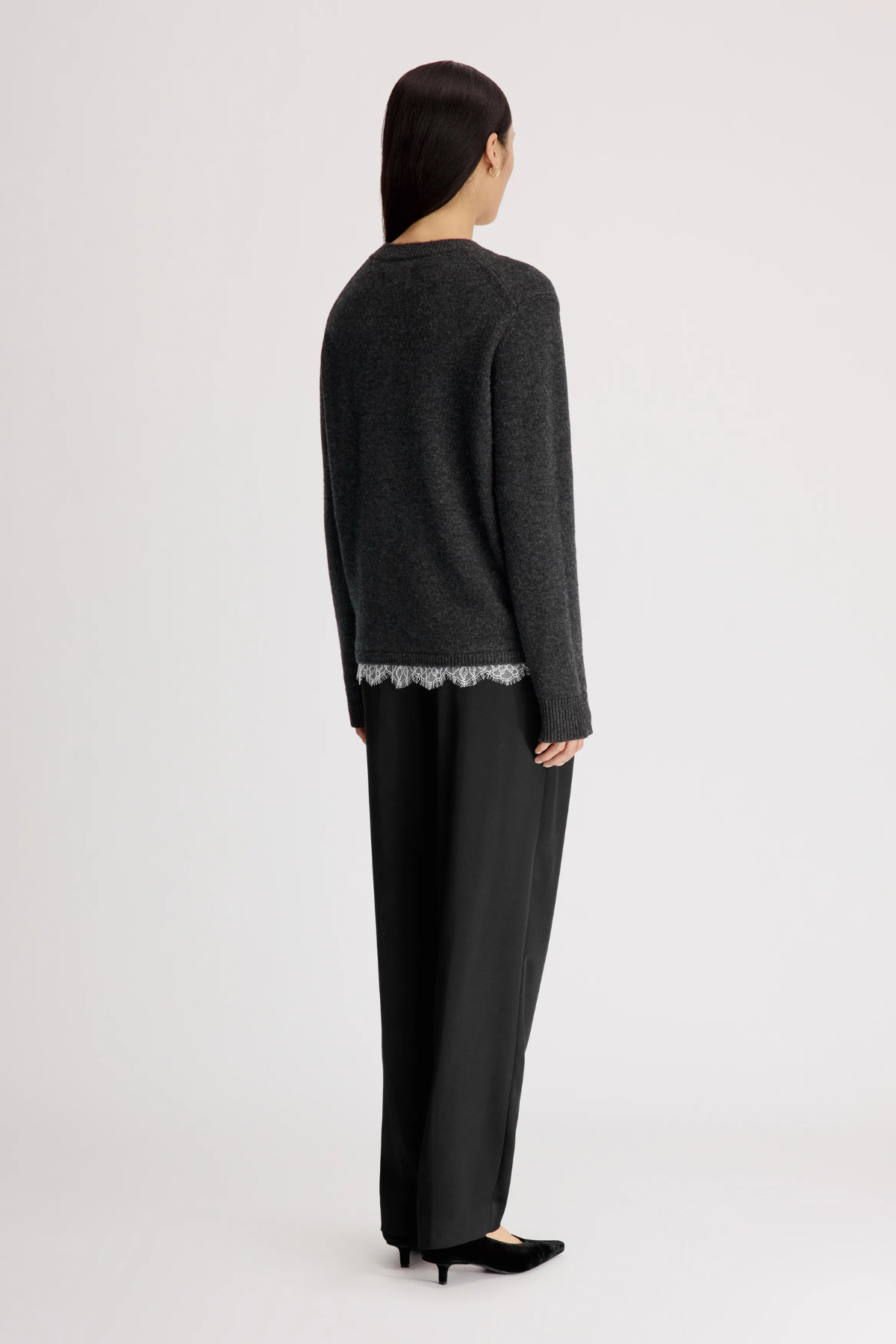 Loulou de Saison Arvo Sweater With Lace - Charcoal/ Ivory