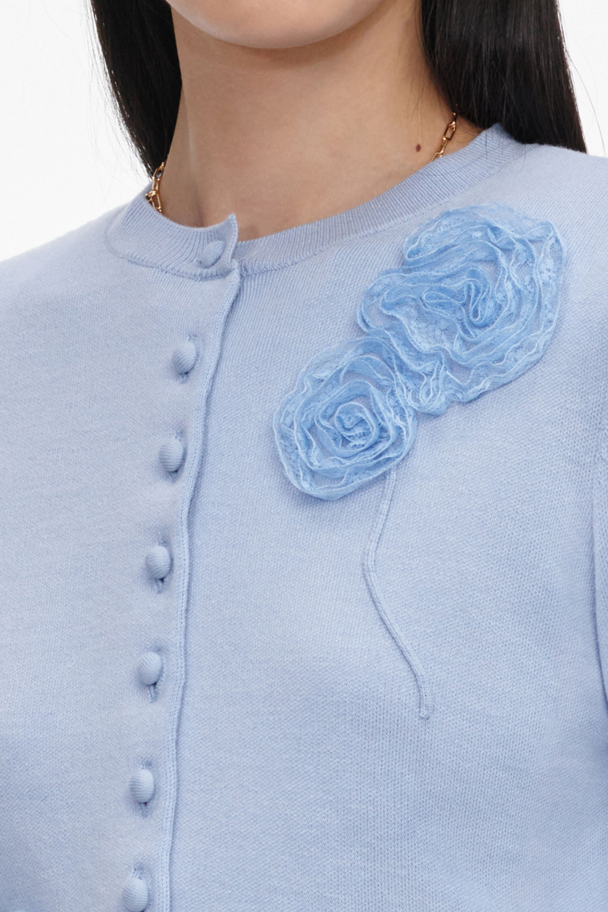 Self-Portrait Blue Flower Knit Cardigan - Blue