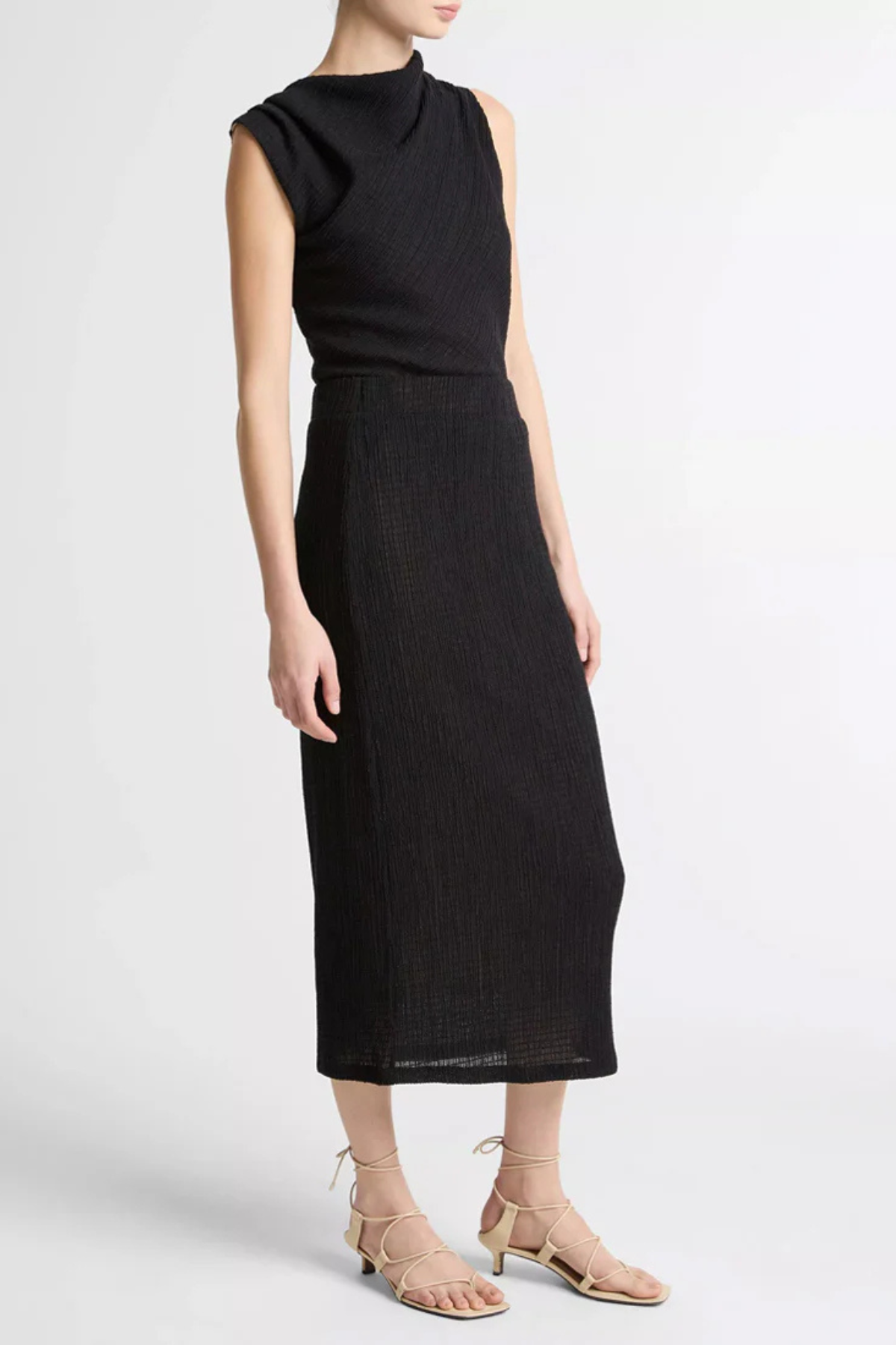 Vince Shadow Grid Midi Skirt - Black