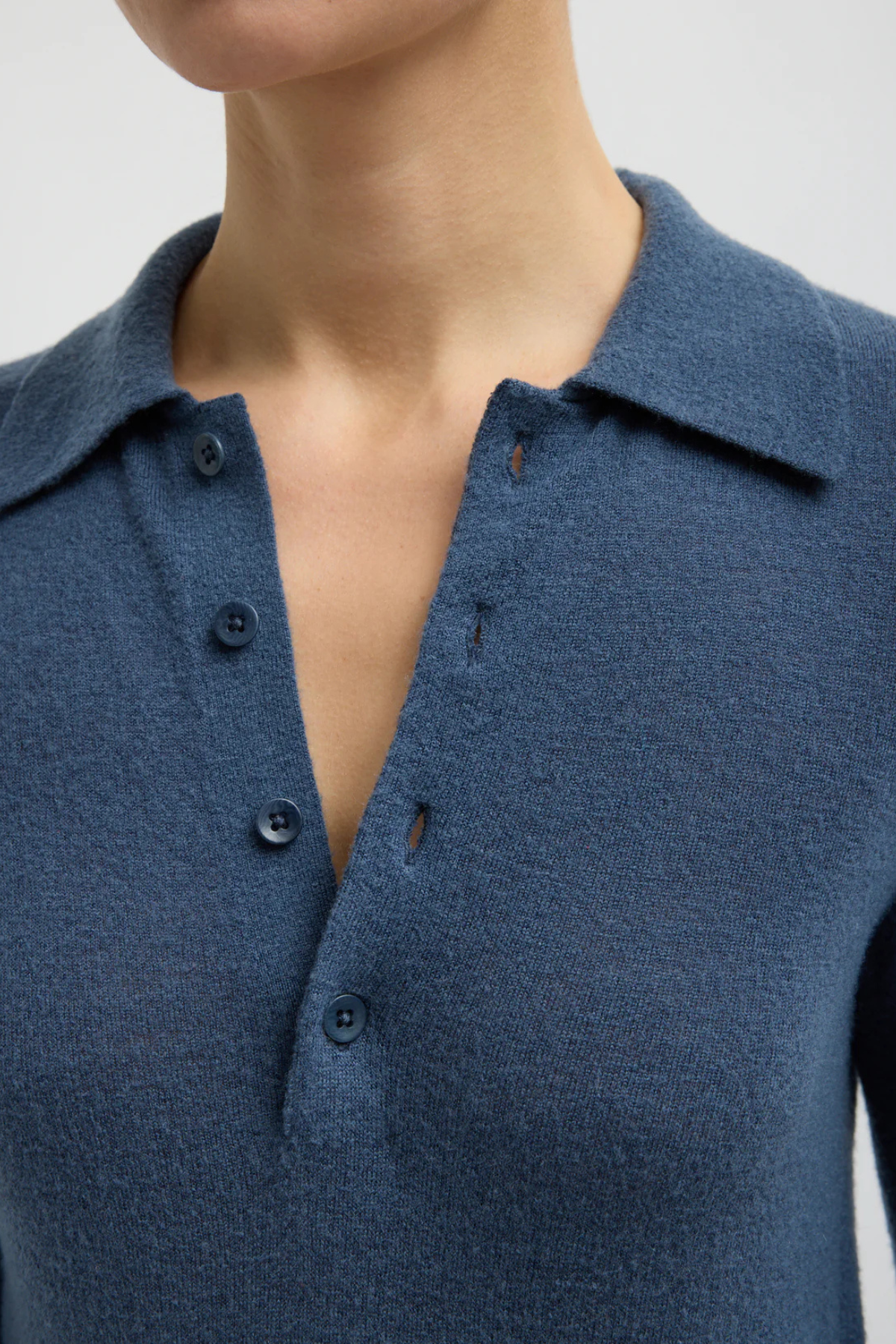 Tibi Skinlike Mercerized Wool Soft Sheer Polo - Blue Fog