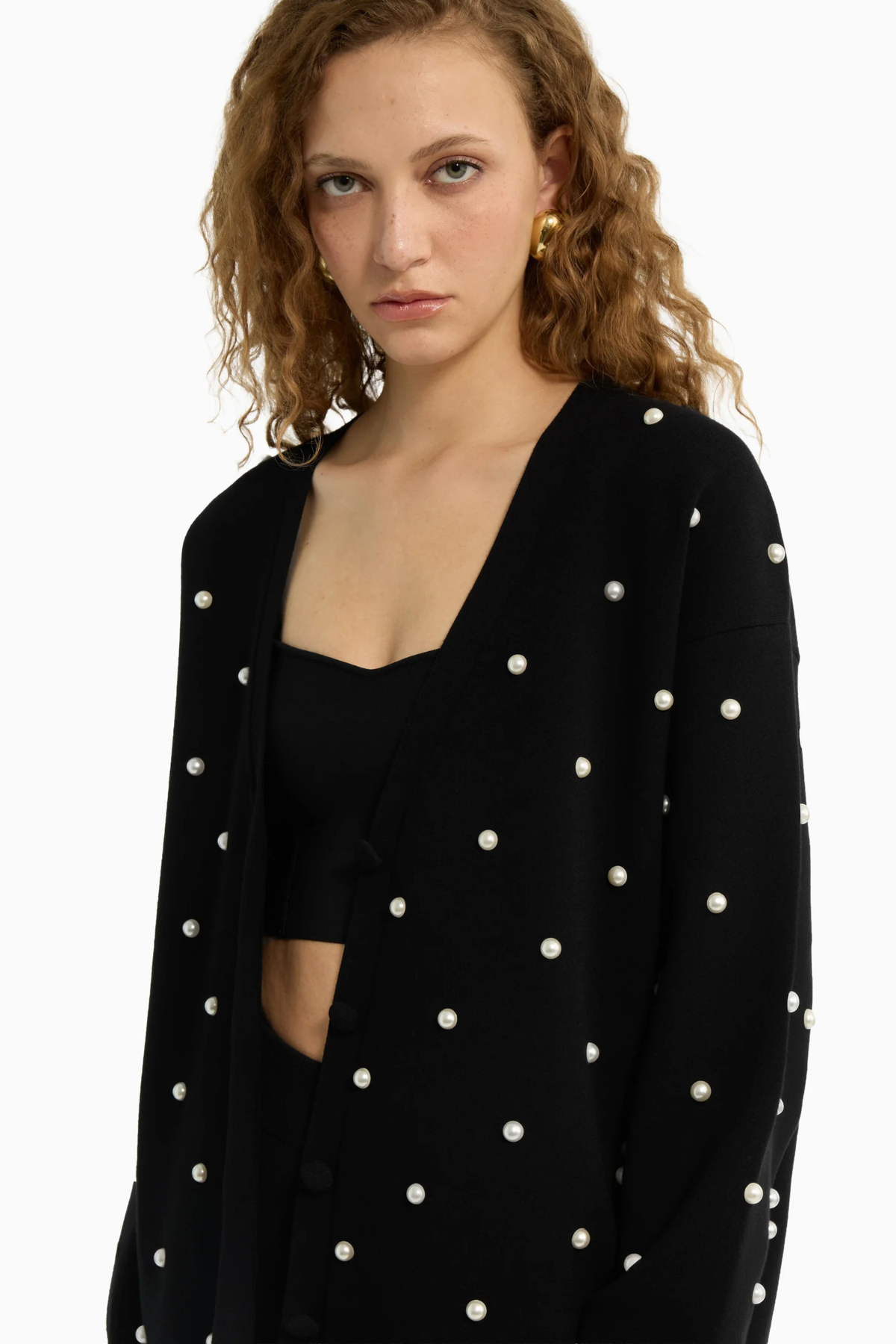 Dodiee Cynthia Pearl Cardigan - Black