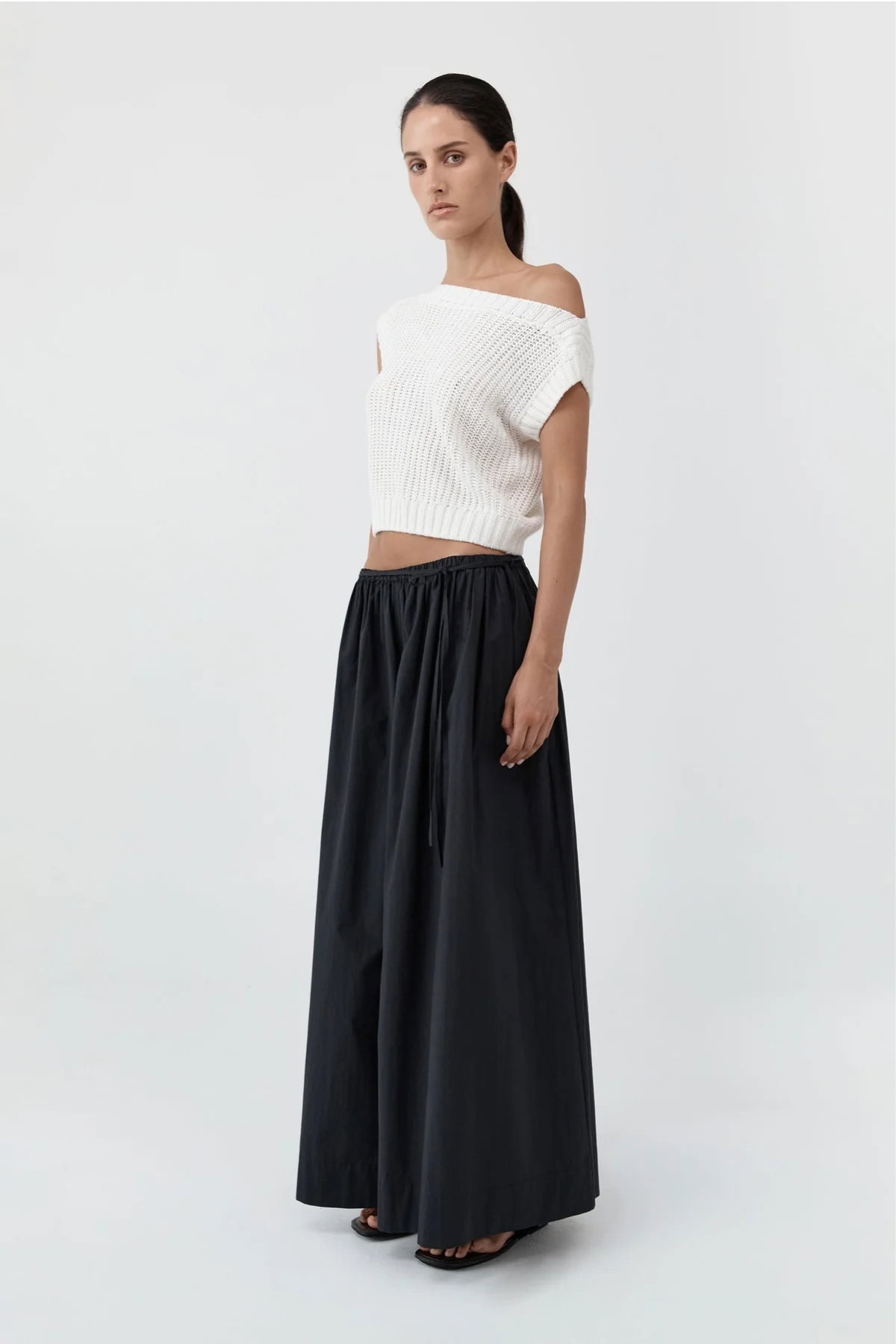 St. Agni Cotton Hybrid Wide Leg Pants - Black