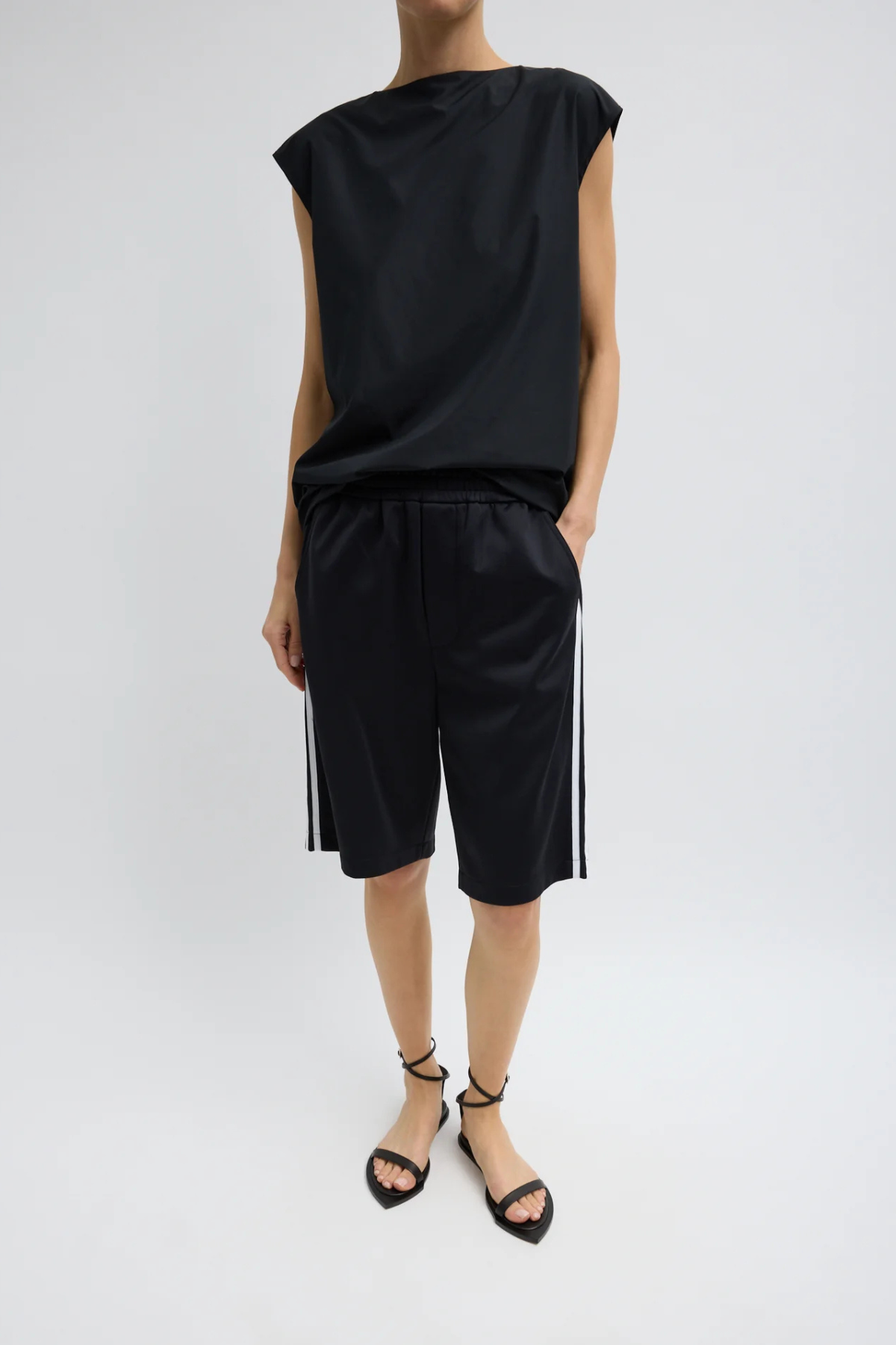 Tibi Summer Nylon Sleeveless Cocoon Top - Black