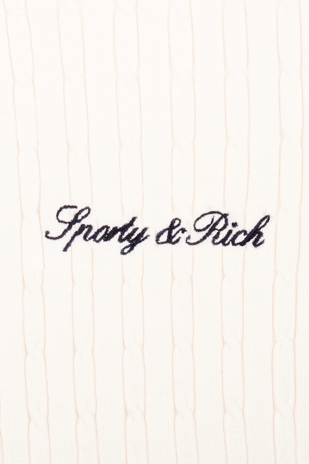 Sporty & Rich Signature Logo Mini Cable Polo - Ecru/Dark Navy