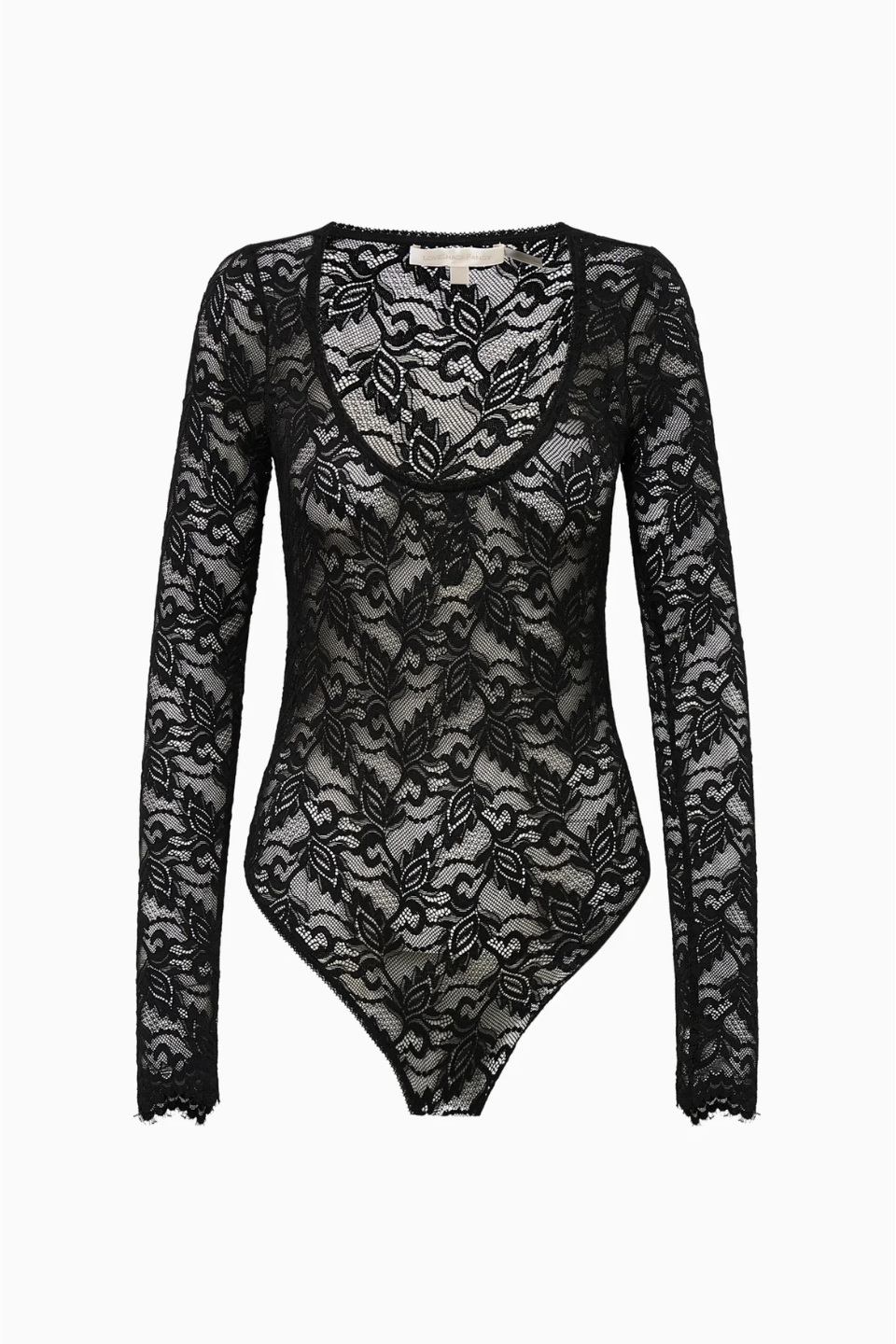 LoveShackFancy Jennie Sheer Lace Long Sleeve Bodysuit