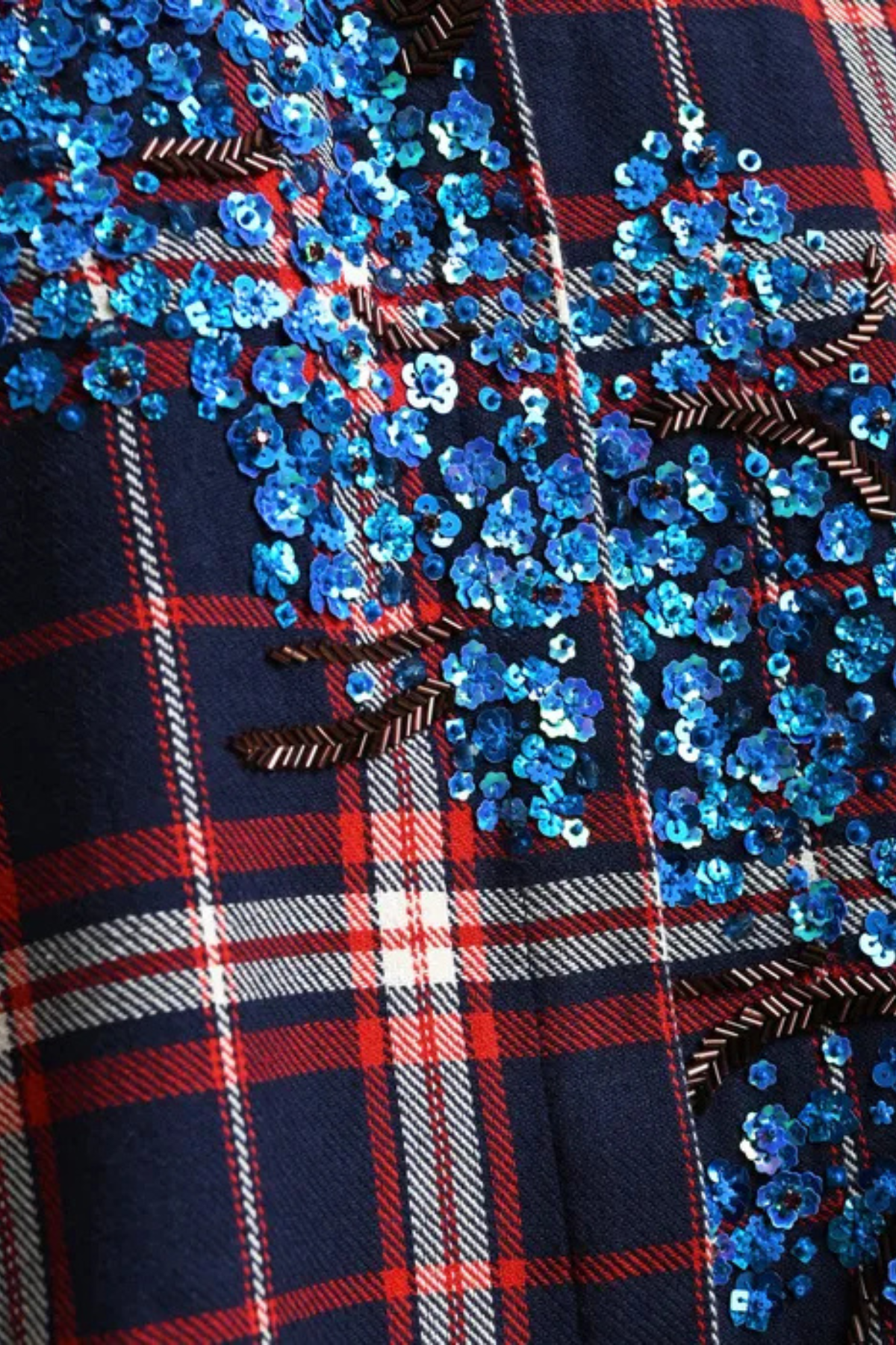Essentiel Antwerp Checked Sequin Embellished Oversized Shirt - Blue/Navy/Red