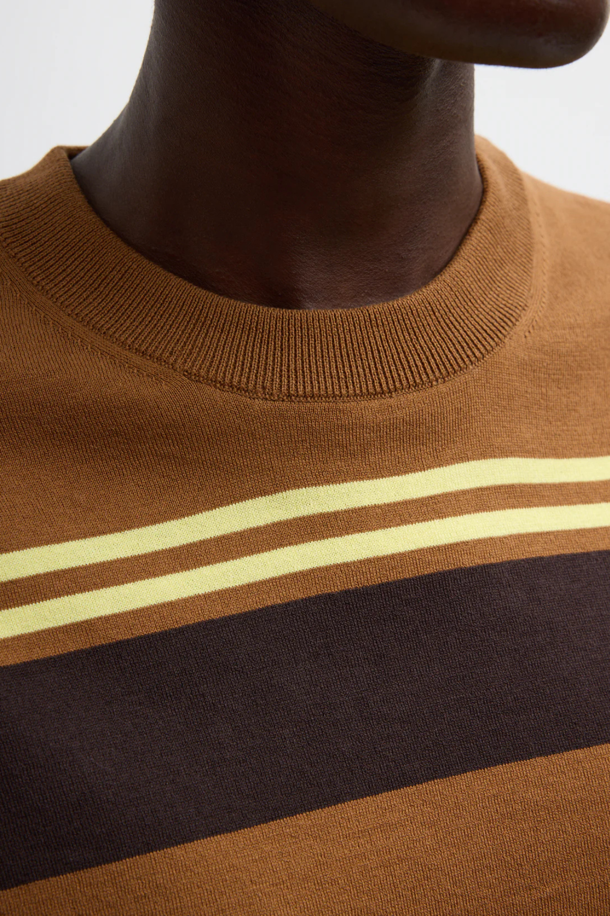 Tibi Super Fine Gauge Striped Perfect Crewneck Pullover - Brown Multi