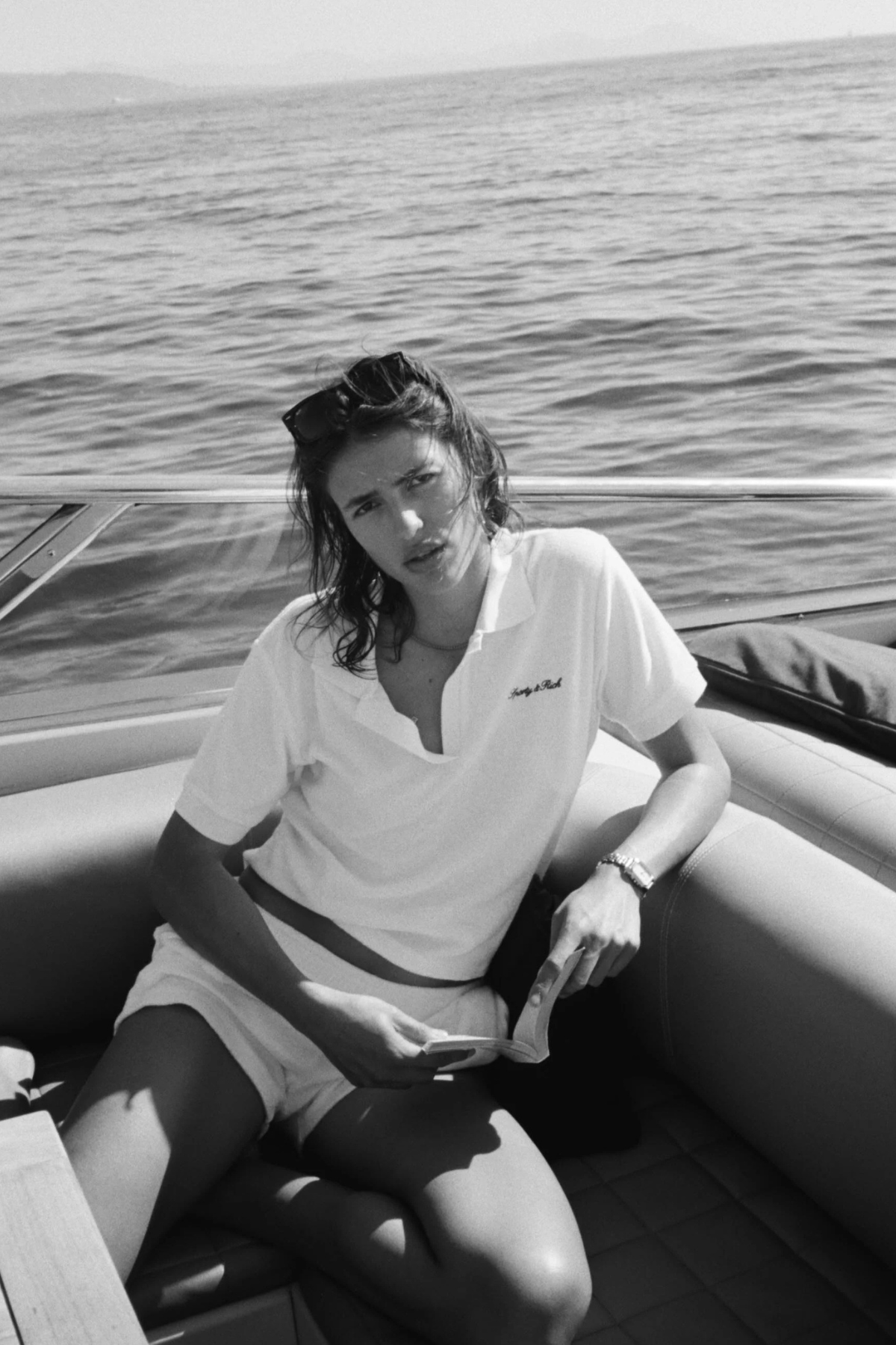 Sporty & Rich Signature Logo Terry Polo - White Light Navy