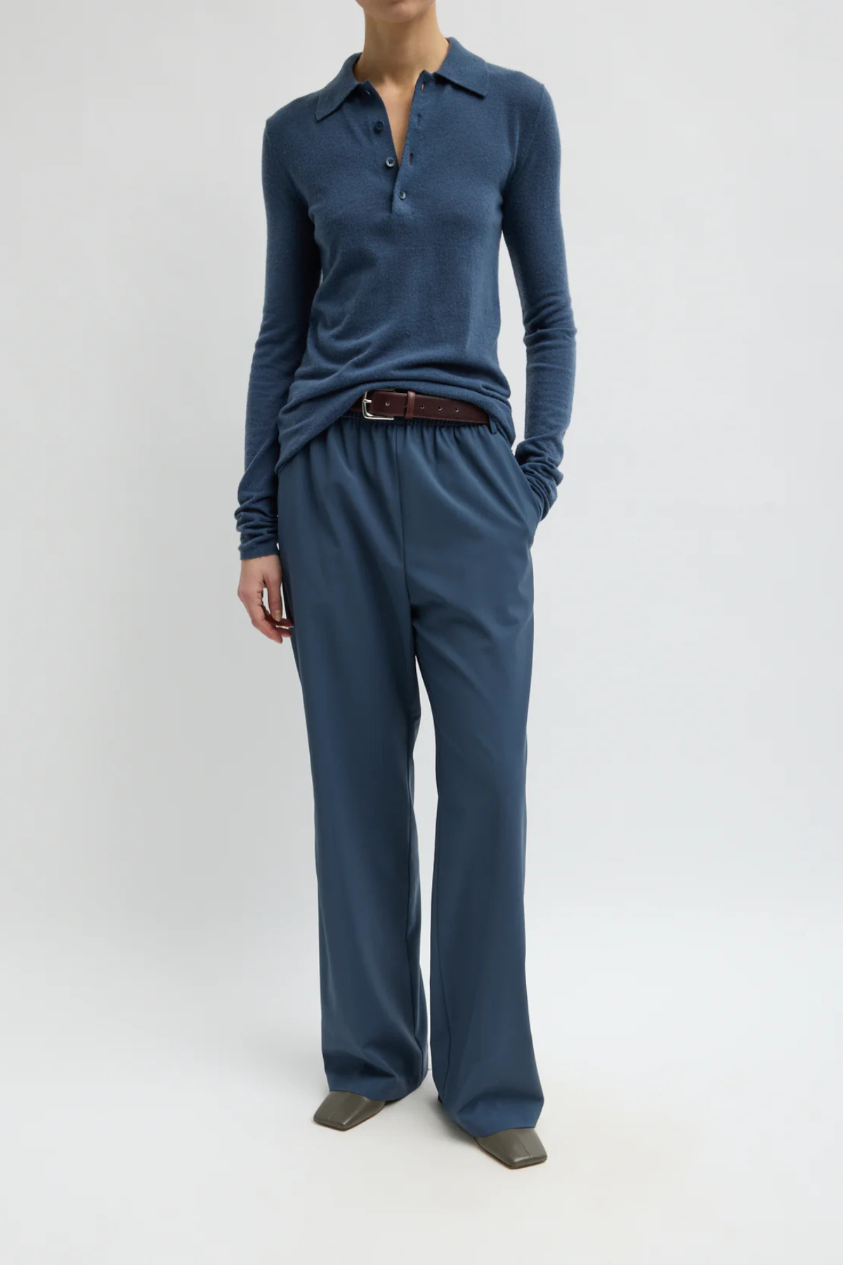 Tibi Skinlike Mercerized Wool Soft Sheer Polo - Blue Fog