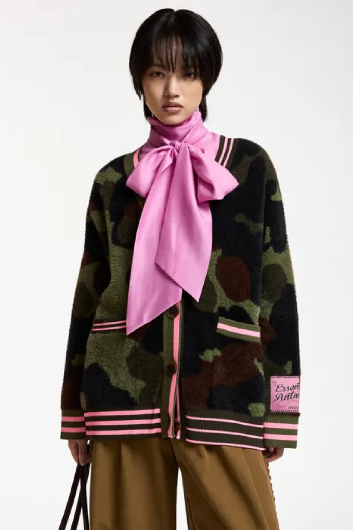 Essentiel Antwerp Kamoo Camouflage Knit Cardigan - Brown/Khaki/Pink