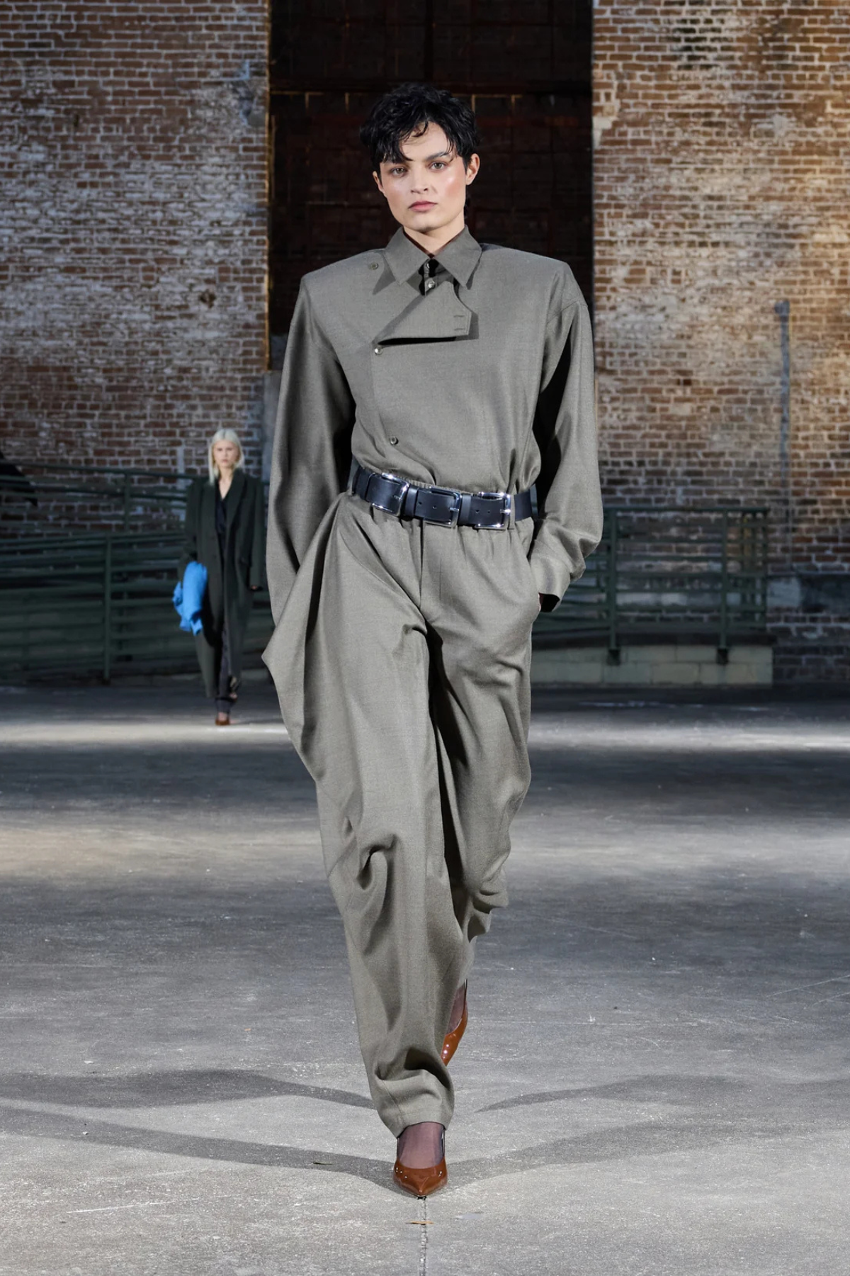 Tibi Cozy Flannel Side Drape Pant - Army Green